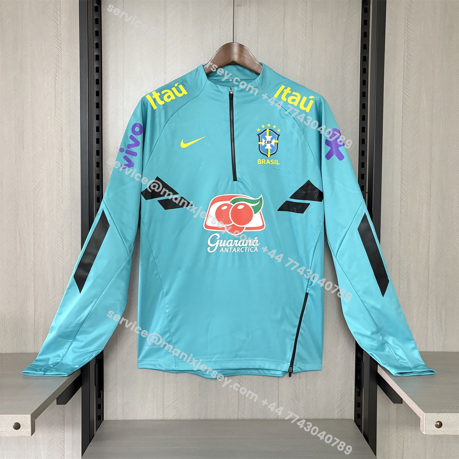 ManixJersey.com | Retro Brazil 2022 Pre-Match Cyan Windbreaker -Customize Name, Number and Patch | Worldwide Shipping
