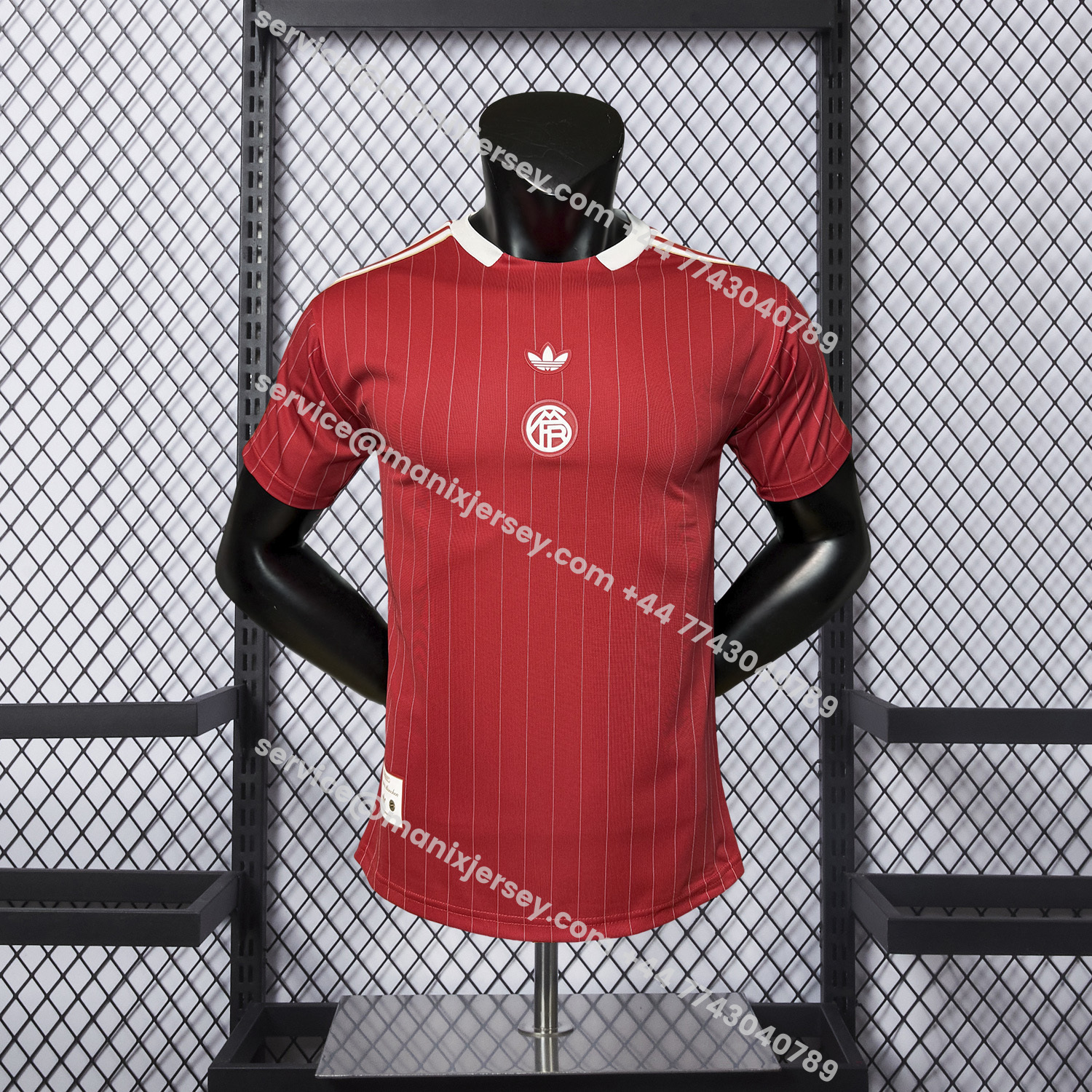 ManixJersey.com | Bayern Munich 25-26 Trefoil Red And White Travel Jersey - Player Version -Customize Name, Number and Patch | Worldwide Shipping