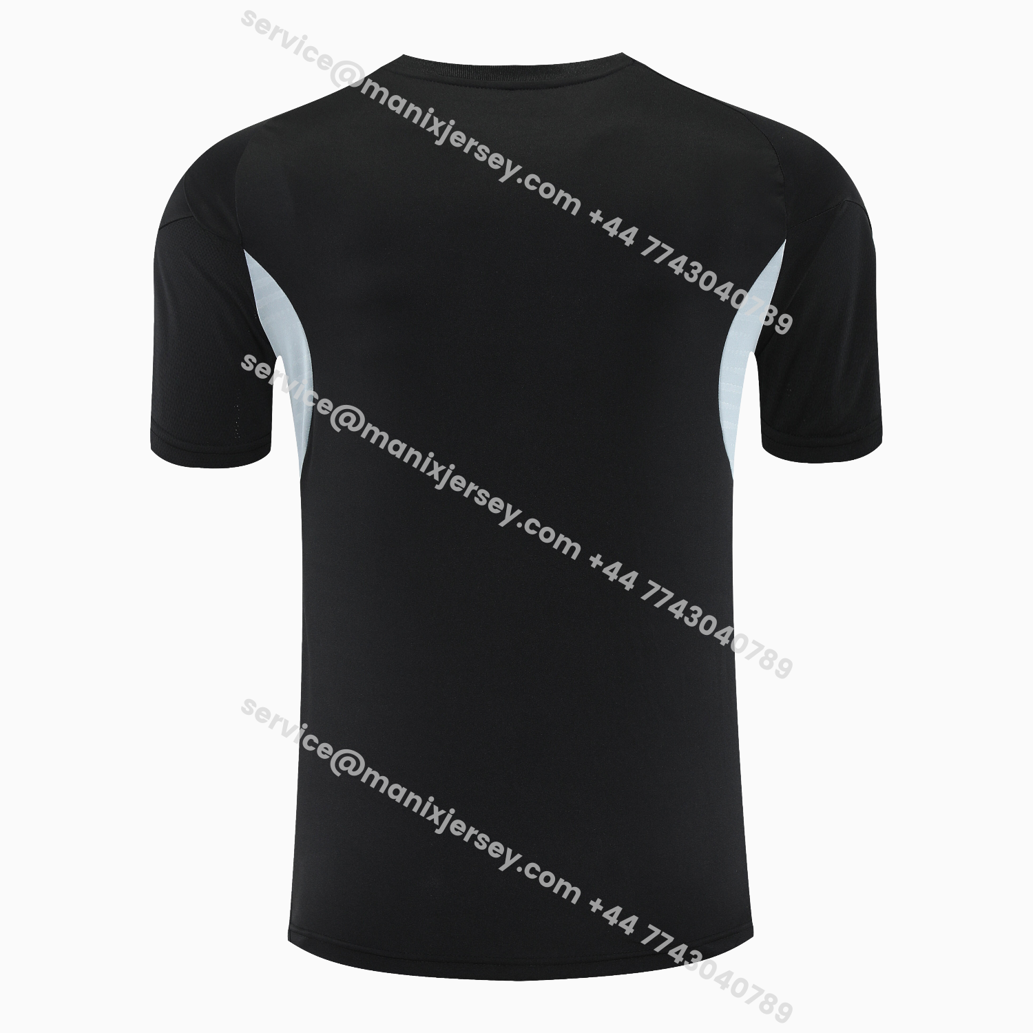 ManixJersey.com | Real Madrid 25-26 Short-Sleeve Training Set - Light Grey Stripes Black Top & Black Shorts -Customize Name, Number and Patch | Worldwide Shipping