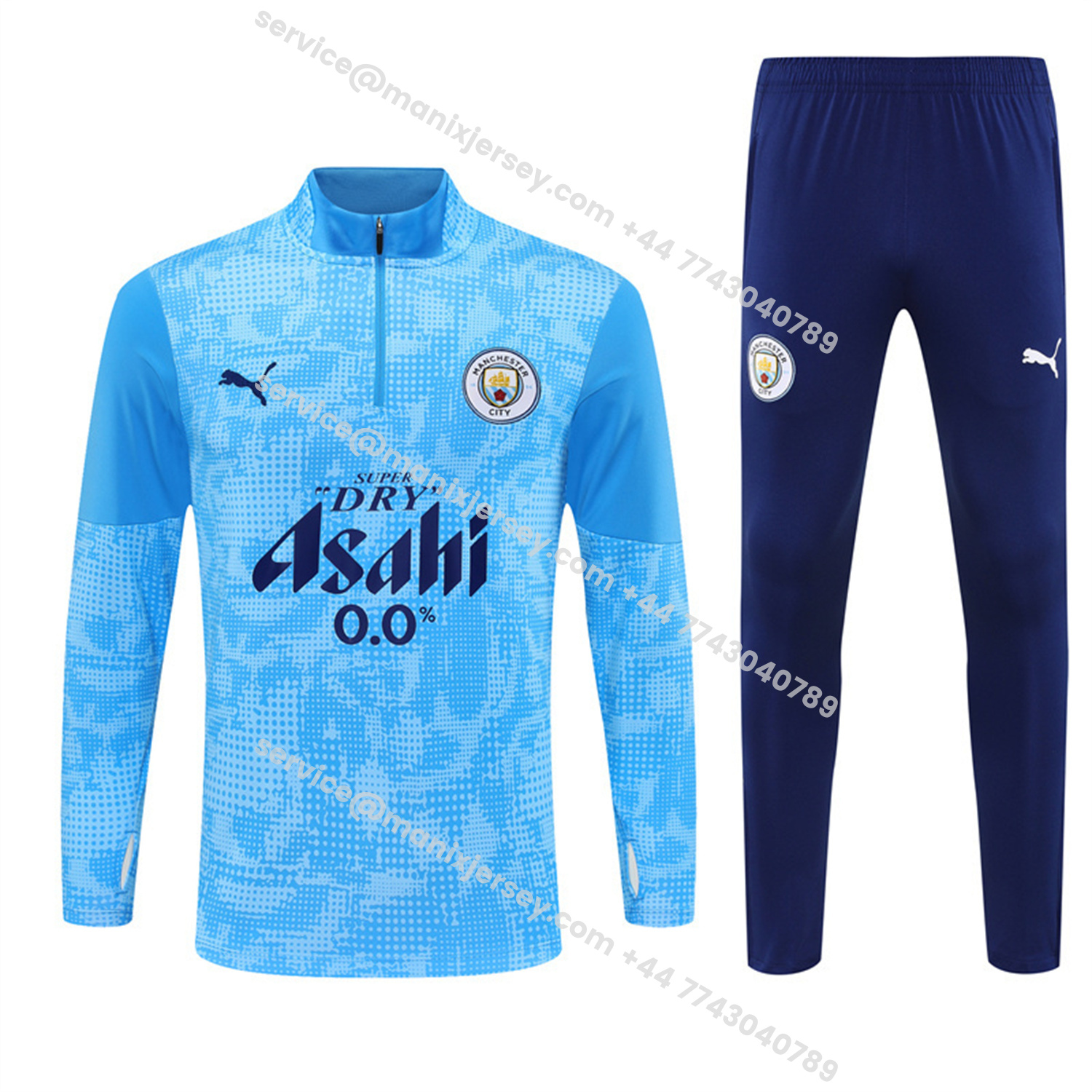 ManixJersey.com | Manchester City 25-26 Kids Long Sleeve Training Set -Light Blue Top & Deep Blue Pants -Customize Name, Number and Patch | Worldwide Shipping