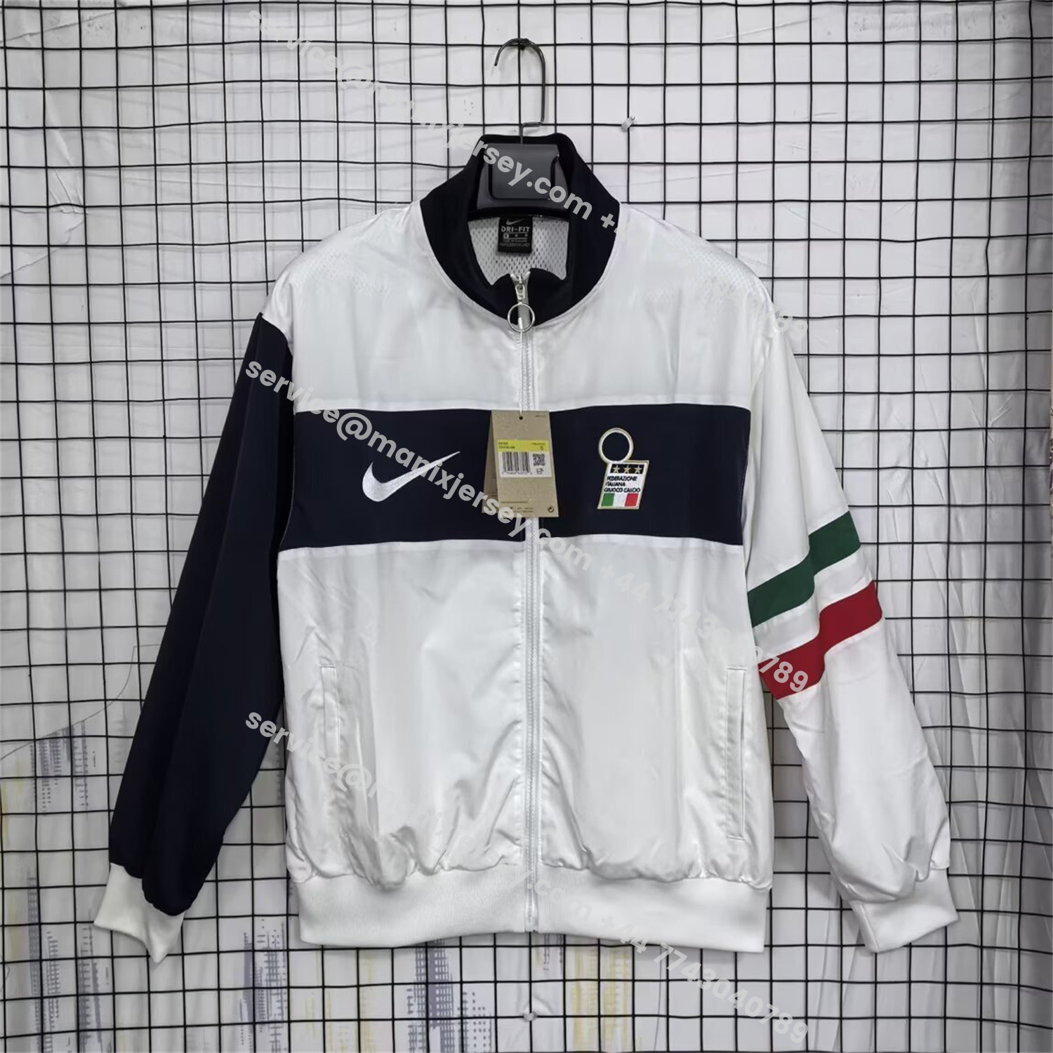 ManixJersey.com | Italy 25-26 Throwback Windbreaker Jacket - White And Black -Customize Name, Number and Patch | Worldwide Shipping