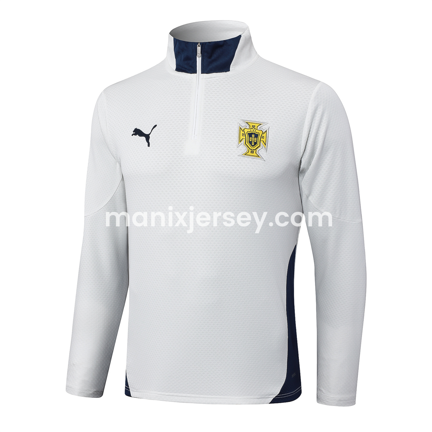 ManixJersey.com | Portugal 25-26 Long Sleeve Training Set - Off White Top and Deep Blue Pants -Customize Name, Number and Patch | Worldwide Shipping