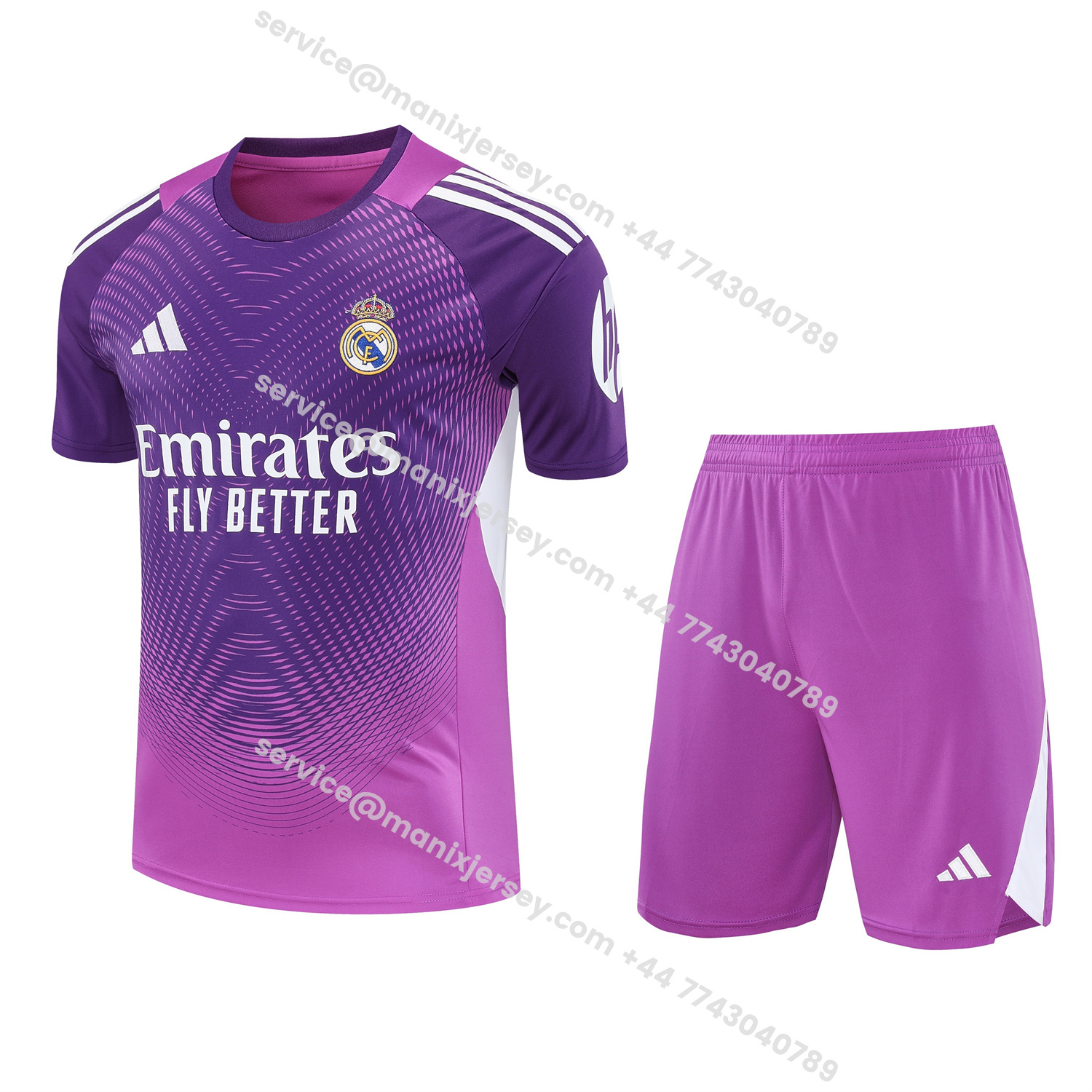 ManixJersey.com | Real Madrid 25-26 Short-Sleeve Training Set - Purple Top & Purple Shorts -Customize Name, Number and Patch | Worldwide Shipping