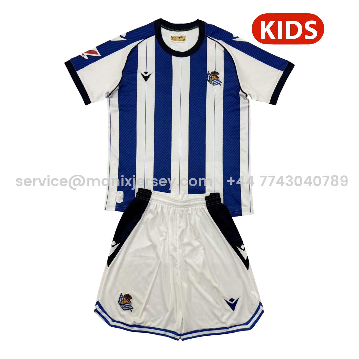 ManixJersey.com | Real Sociedad 25-26 Home Kids Kit -Customize Name, Number and Patch | Worldwide Shipping