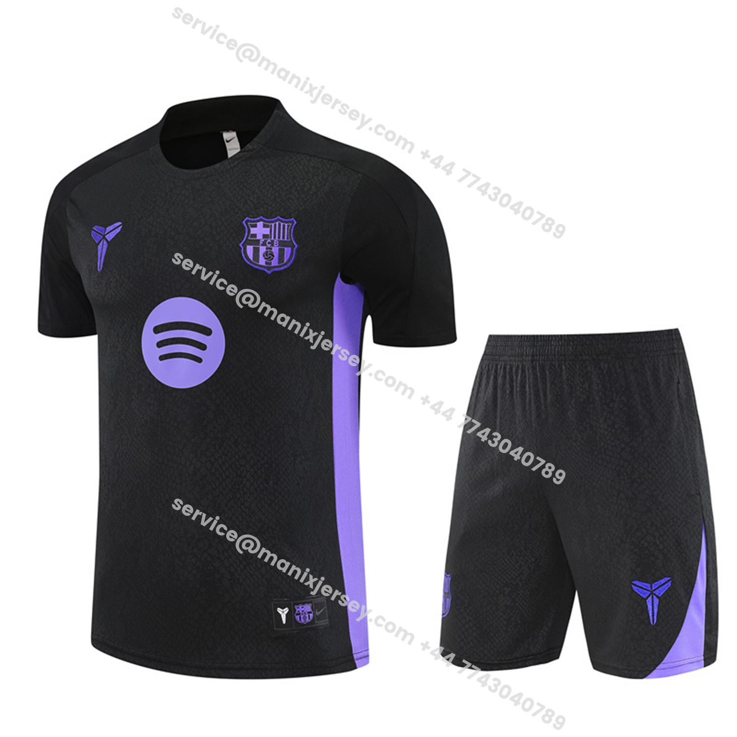 ManixJersey.com | Barcelona 25-26 X KB Short-Sleeve Training Set - Black Blue Top & Black Shorts -Customize Name, Number and Patch | Worldwide Shipping