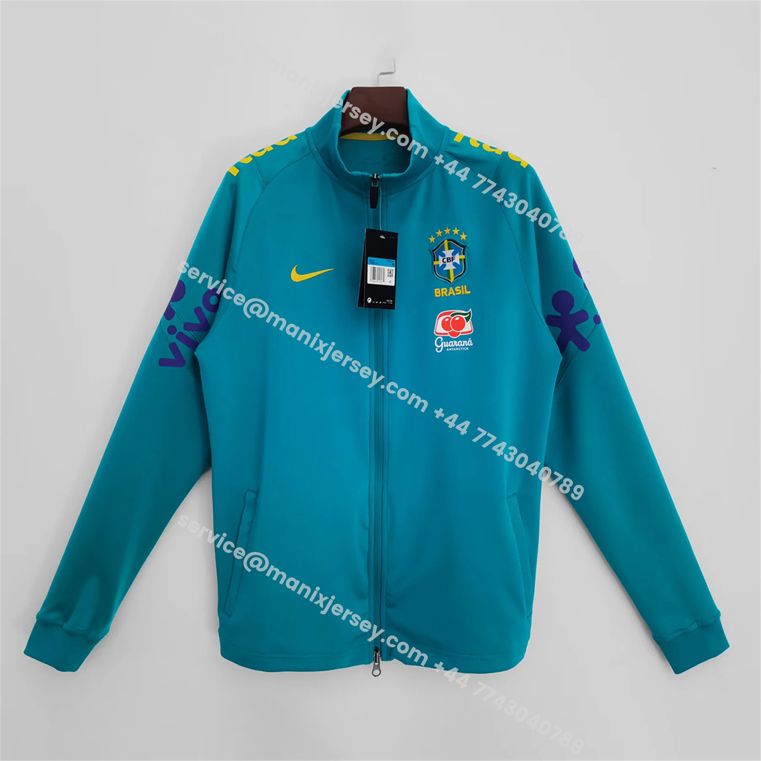 ManixJersey.com | Retro Brazil 2022 Lake Blue Windbreaker -Customize Name, Number and Patch | Worldwide Shipping
