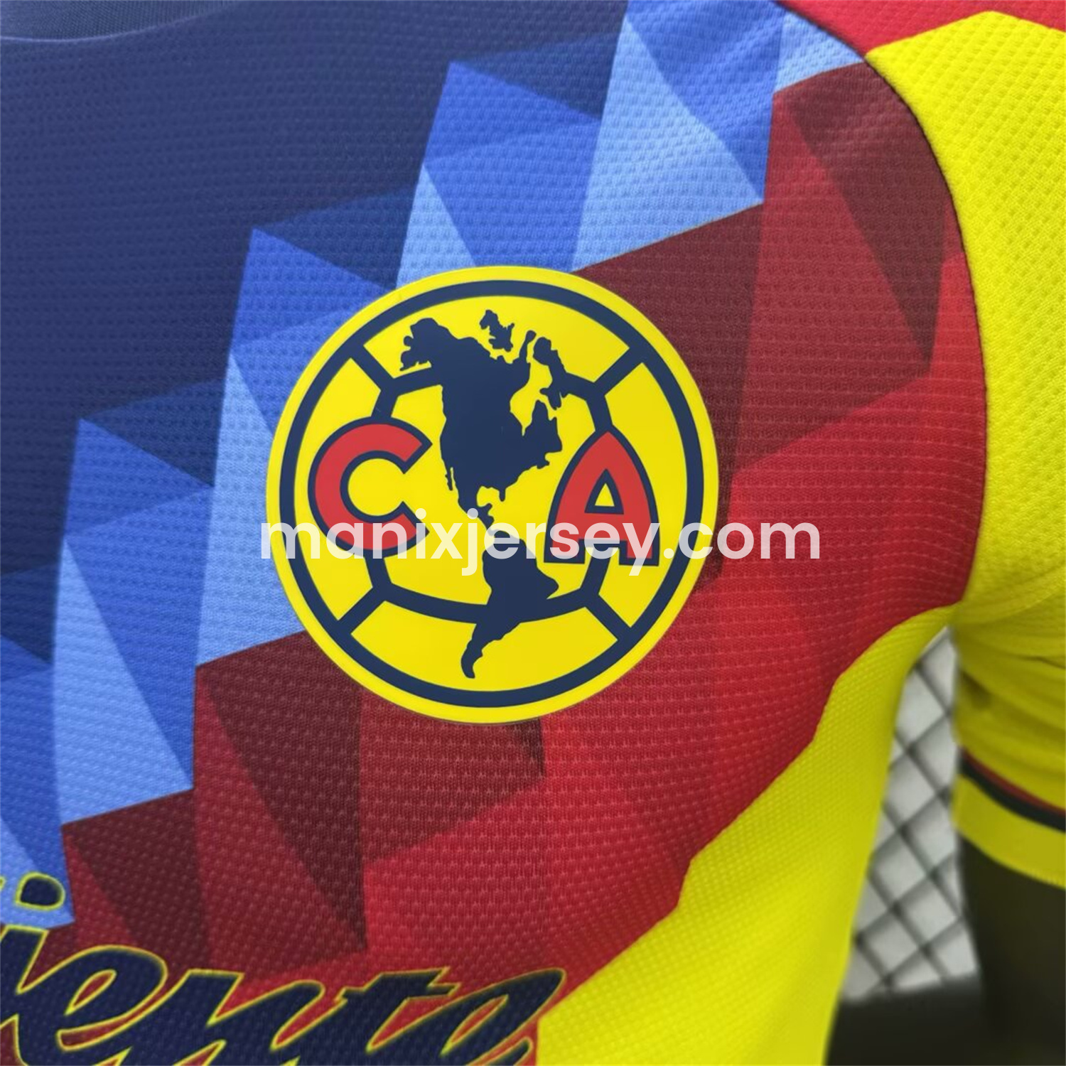 ManixJersey.com | Club América 25-26 Blue and Red V-Shaped Camouflage Yellow Jersey - Player Version -Customize Name, Number and Patch | Worldwide Shipping