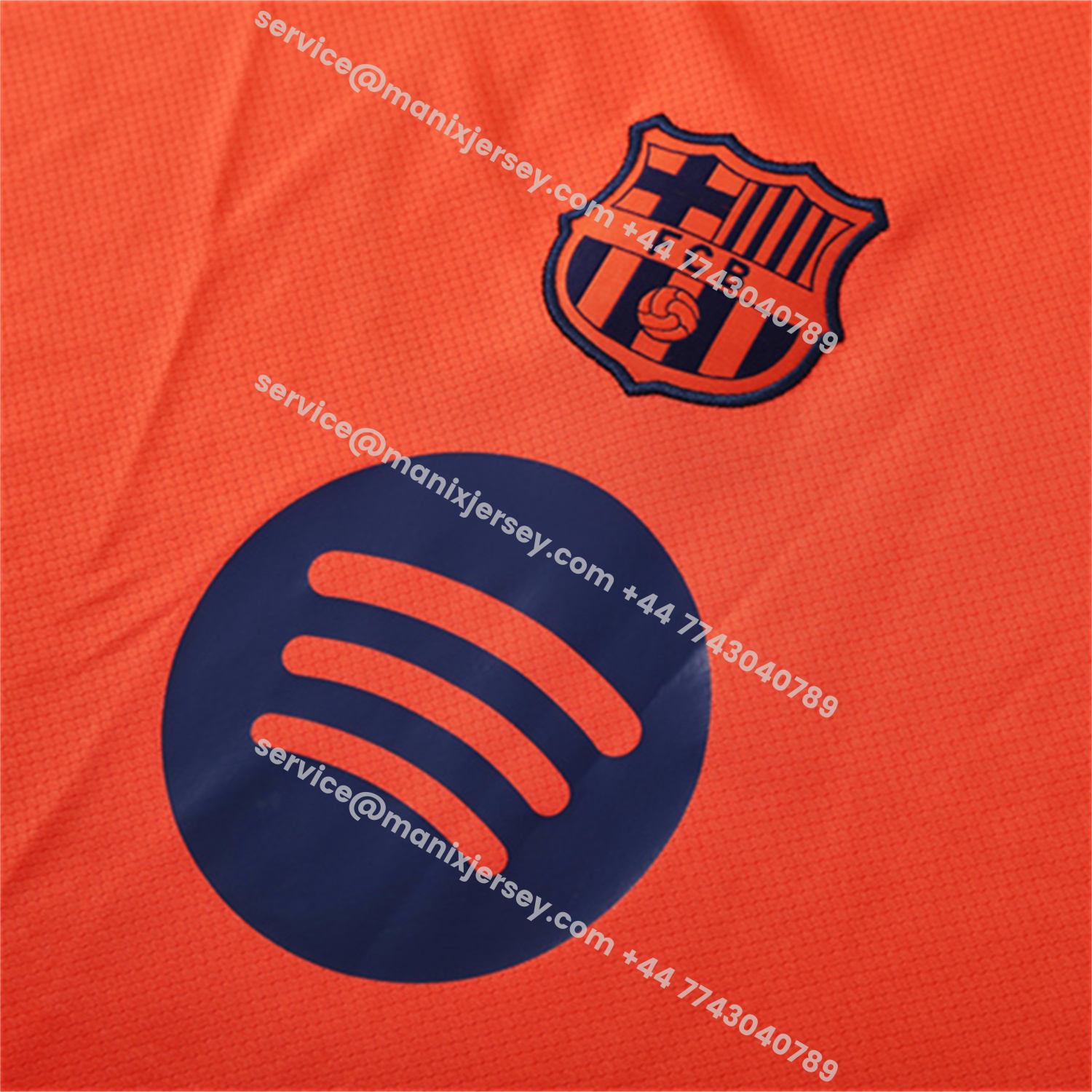 ManixJersey.com | Barcelona 25-26 Short-Sleeve Training Set - Orange Top Royal Blue Sponsor& Royal Blue Shorts -Customize Name, Number and Patch | Worldwide Shipping