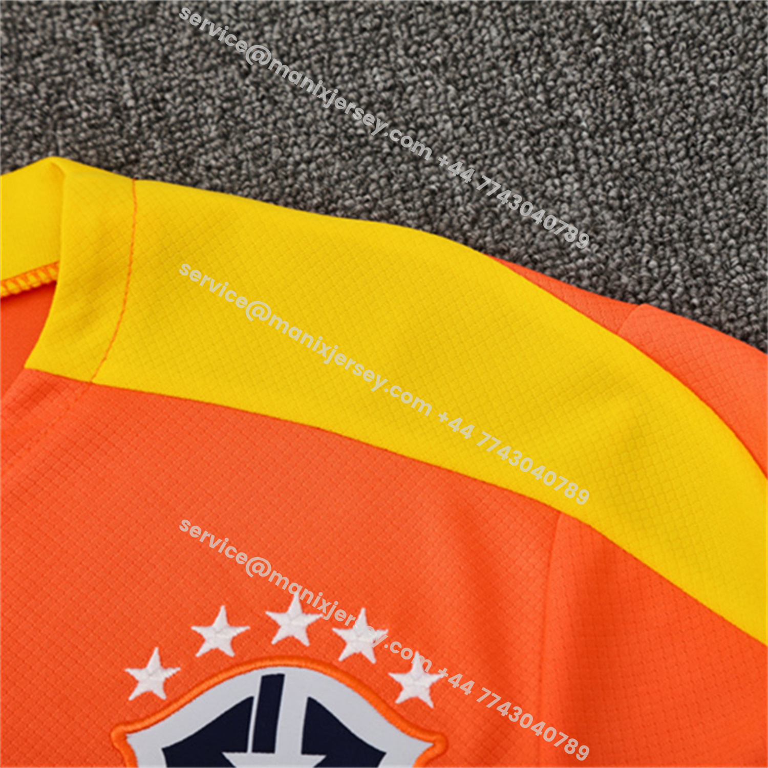 ManixJersey.com | Brazil 25-26 Short-Sleeve Training Set - Orange Top & Black Shorts -Customize Name, Number and Patch | Worldwide Shipping