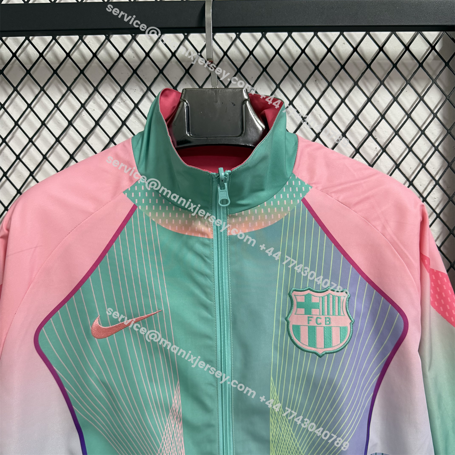 ManixJersey.com | Barcelona 25-26 Double Sided Reversible Windbreaker - Green & Pink -Customize Name, Number and Patch | Worldwide Shipping