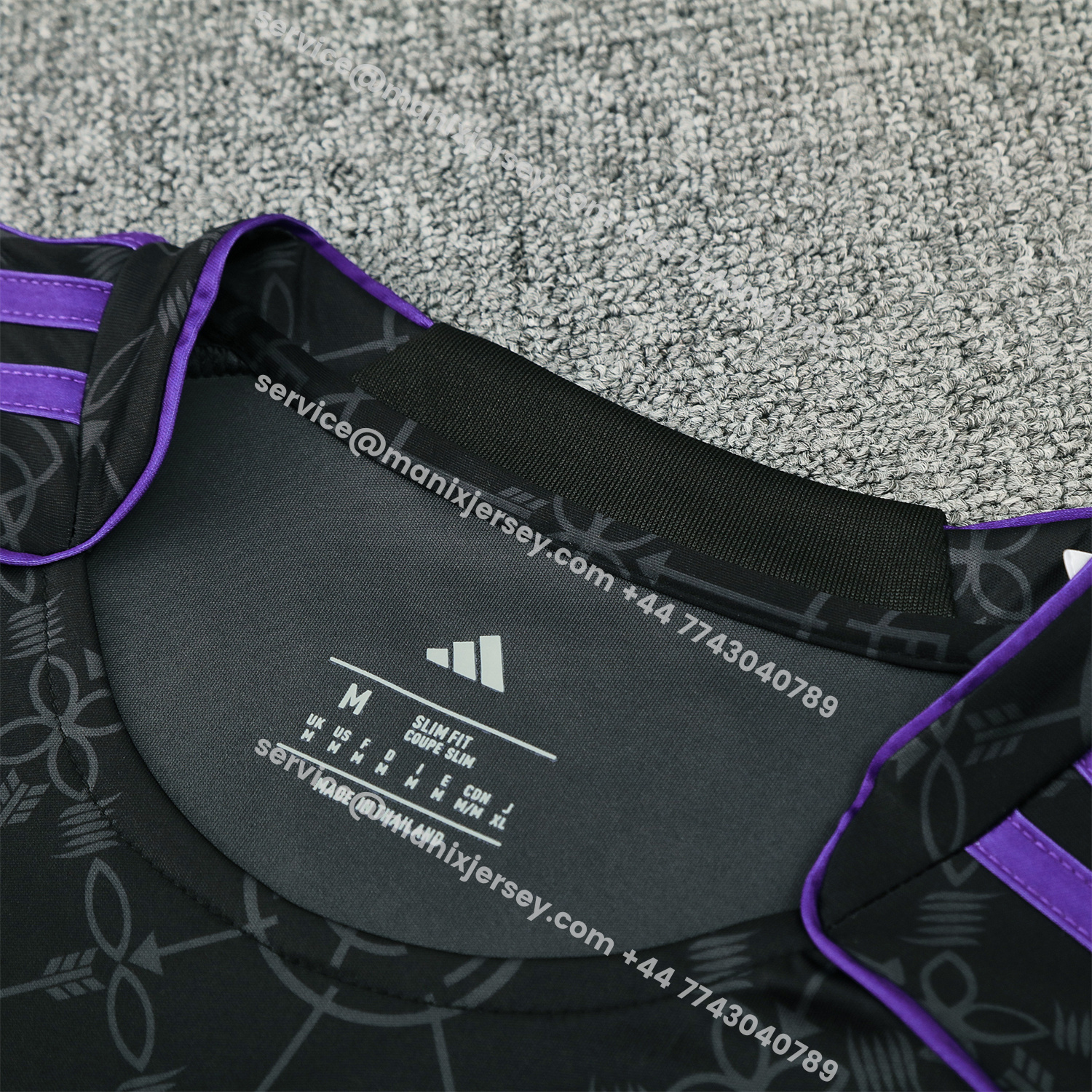 ManixJersey.com | Real Madrid 25-26 Short-Sleeve Training Set - Blue Edge Black Top & Black Shorts -Customize Name, Number and Patch | Worldwide Shipping