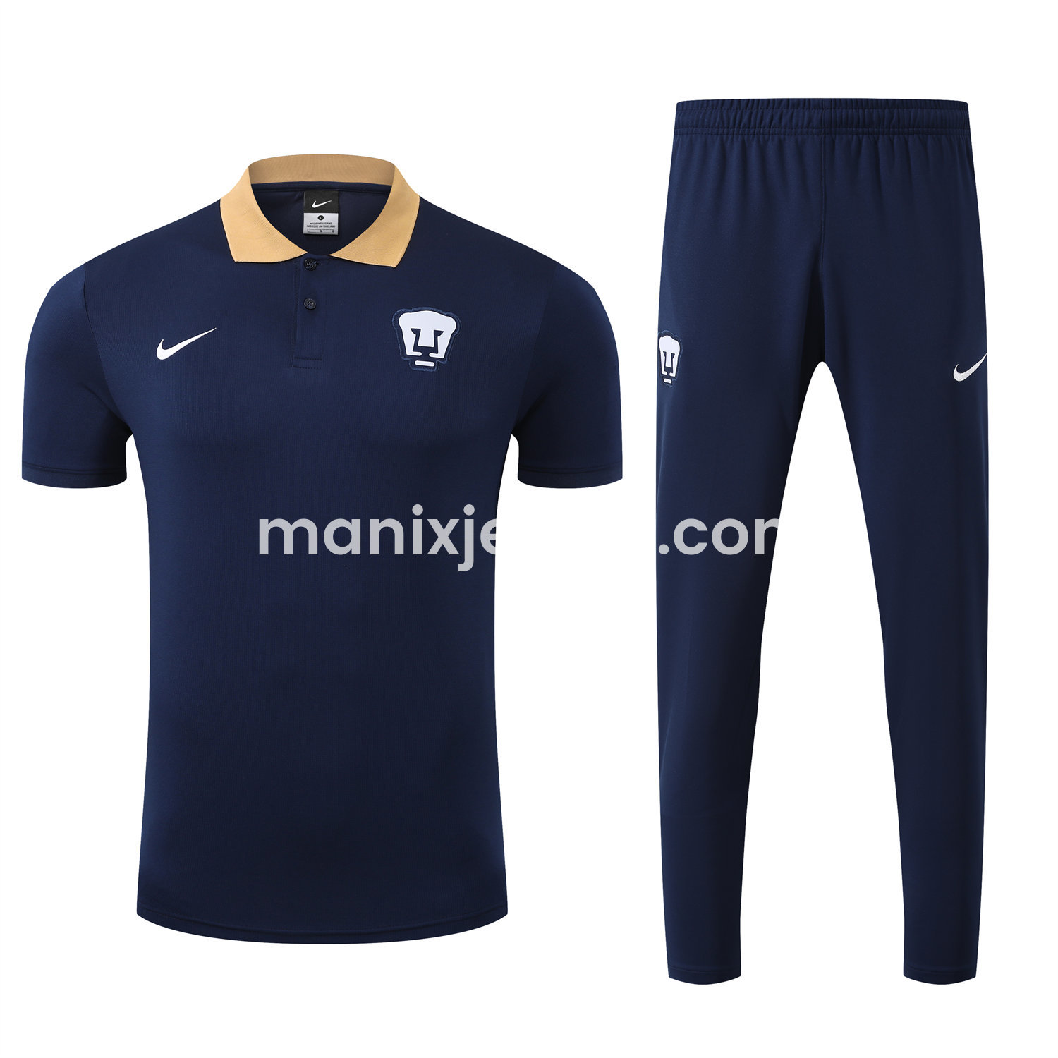 ManixJersey.com | Pumas UNAM 25-26 POLO Short-Sleeve Training Set - Deep Blue Top and Pants -Customize Name, Number and Patch | Worldwide Shipping