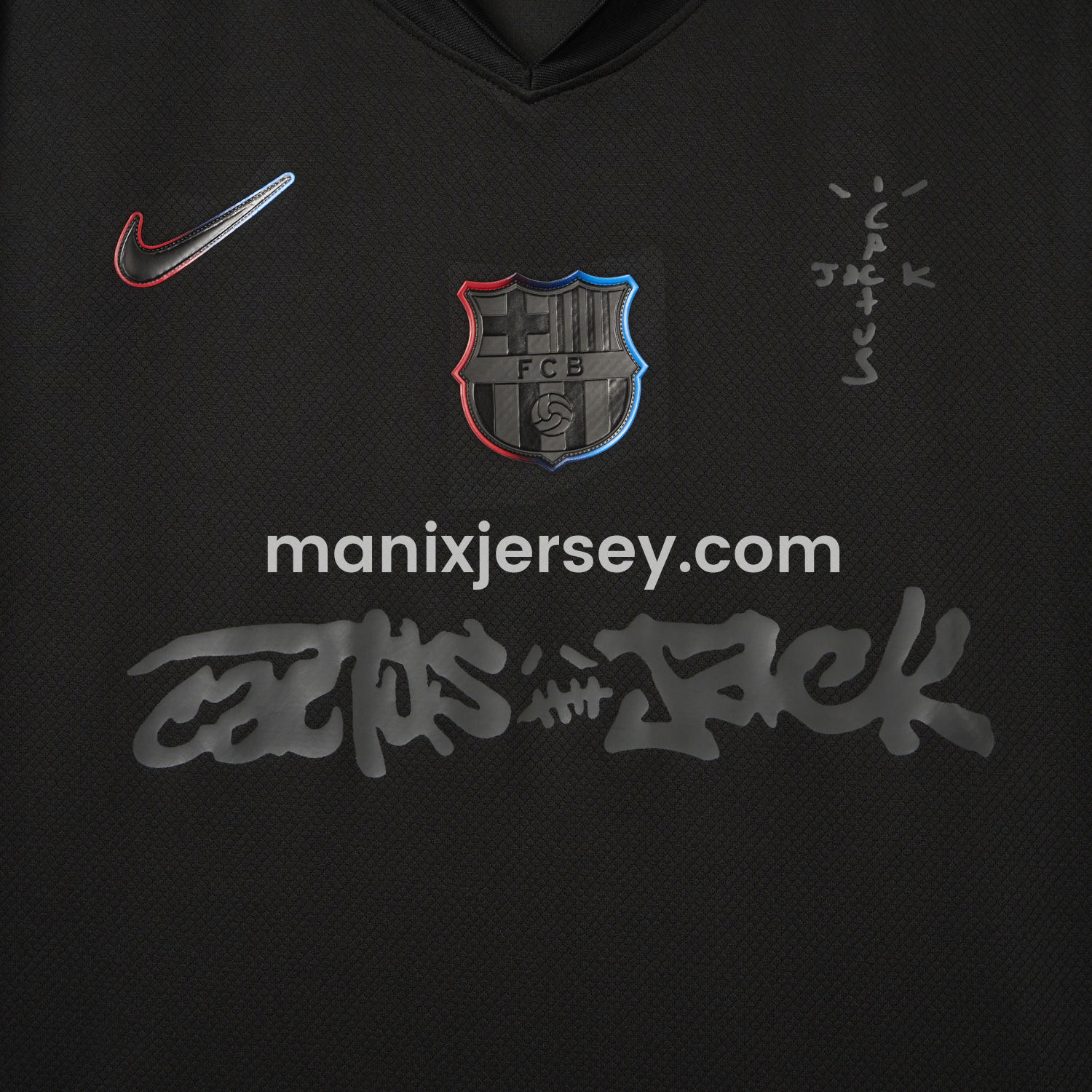ManixJersey.com | Barcelona x Travis Scott 24-25 Away Pure Black Jersey - Fans Version -Customize Name, Number and Patch | Worldwide Shipping