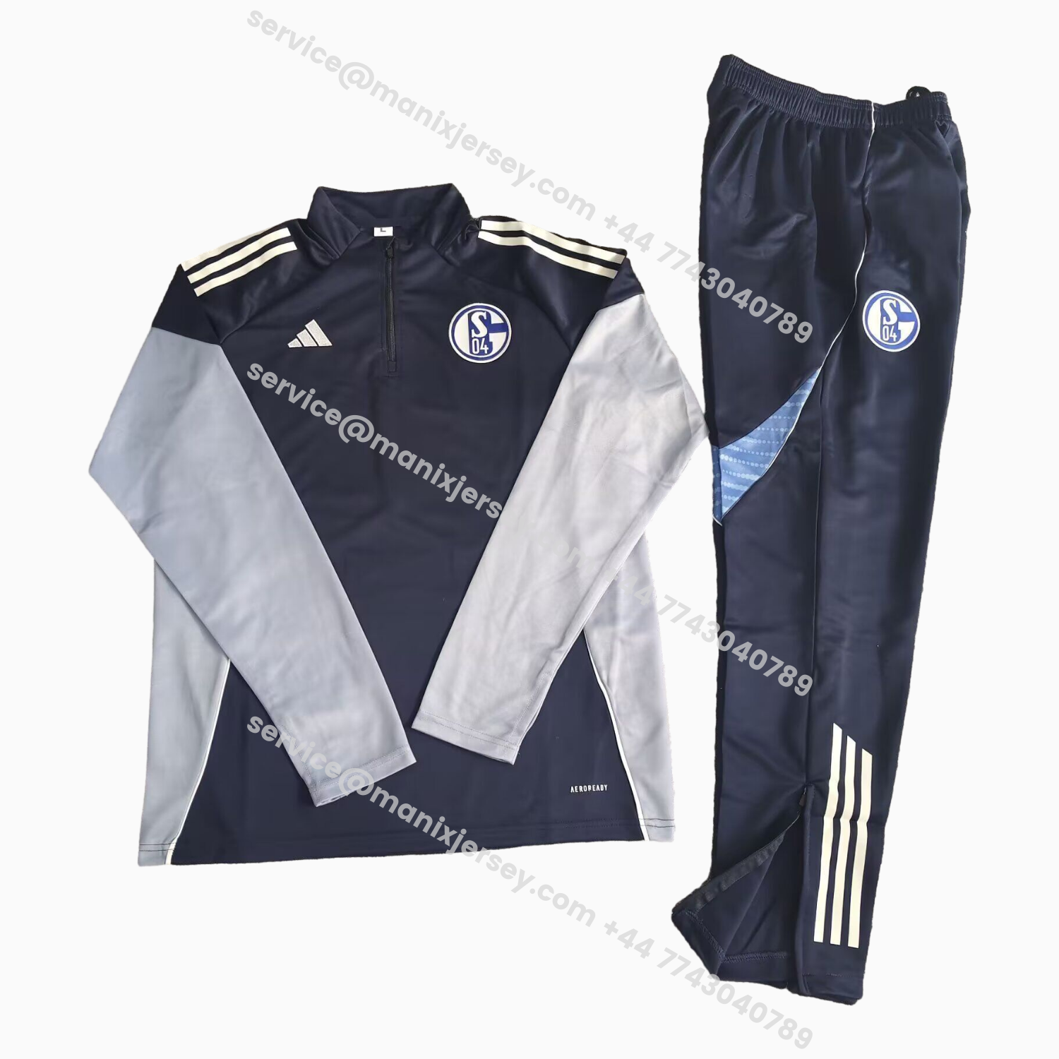 ManixJersey.com | Schalke 04 25-26 Long Sleeve Training Set - Deep Blue Top & Deep Blue Pants -Customize Name, Number and Patch | Worldwide Shipping