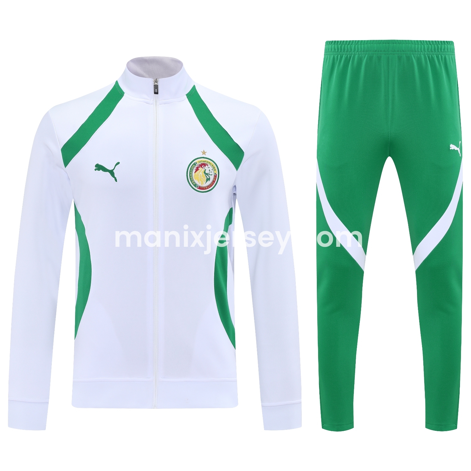 ManixJersey.com | Senegal 25-26 Jacket Training Tracksuit - White Jackets & Green Pants -Customize Name, Number and Patch | Worldwide Shipping