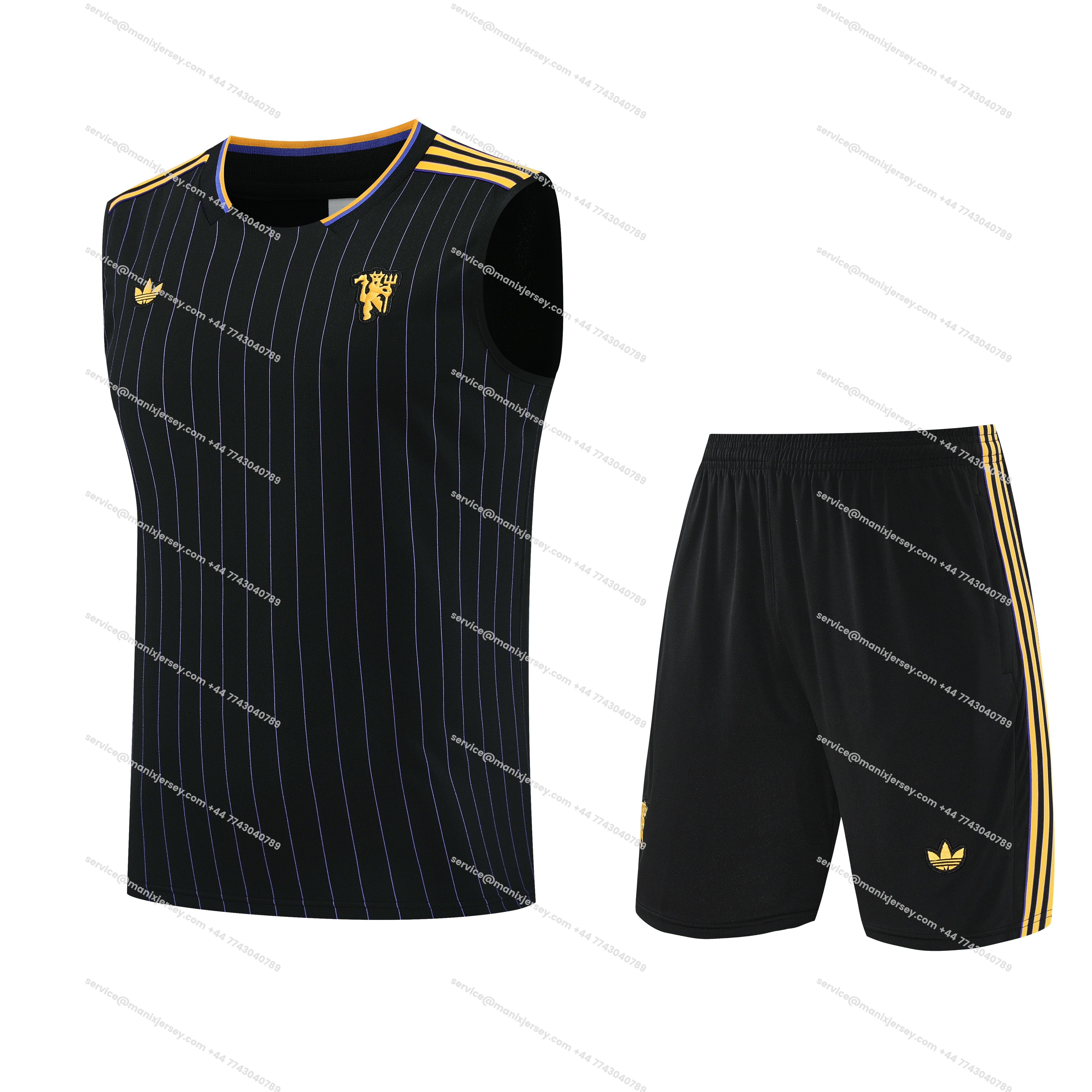 ManixJersey.com | Manchester United 25-26 Vest Training Set - Black Top & Black Shorts -Customize Name, Number and Patch | Worldwide Shipping