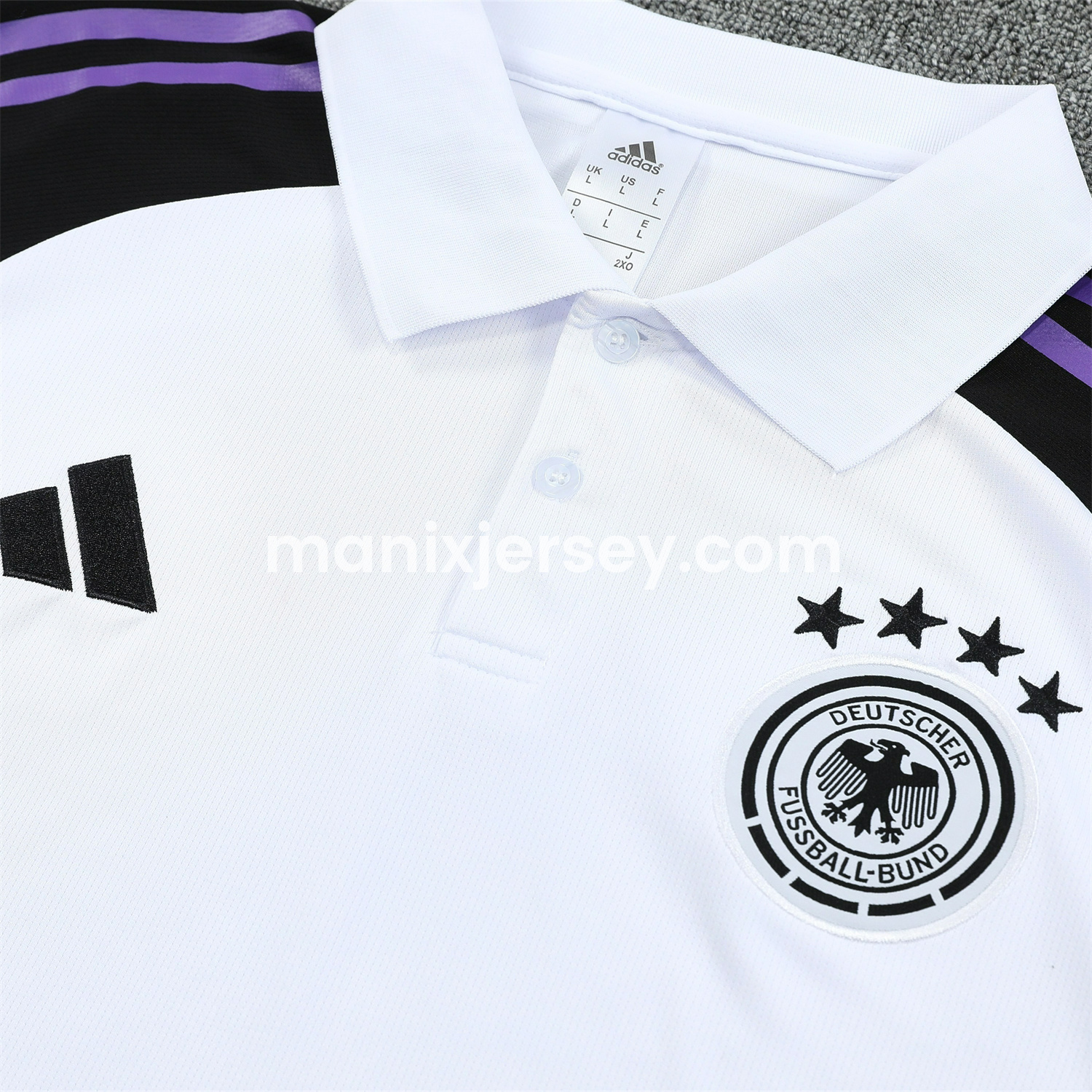 ManixJersey.com | Germany 25-26 POLO Short-Sleeve Training Set - White Top Black Pants -Customize Name, Number and Patch | Worldwide Shipping