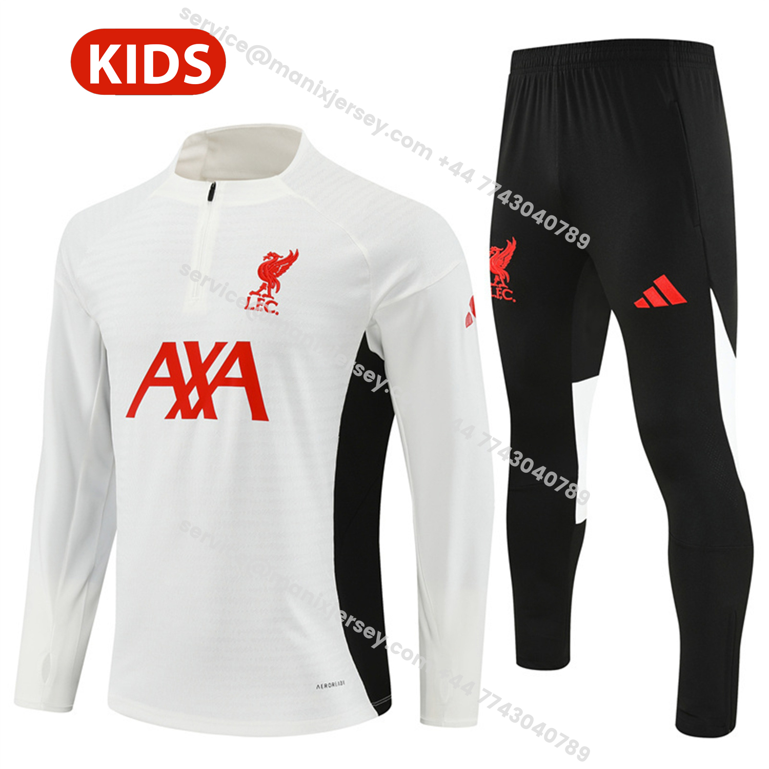 ManixJersey.com | Liver.pool 25-26 Kids Long Sleeve Training Set - Player Version - White Top & Black Pants -Customize Name, Number and Patch | Worldwide Shipping