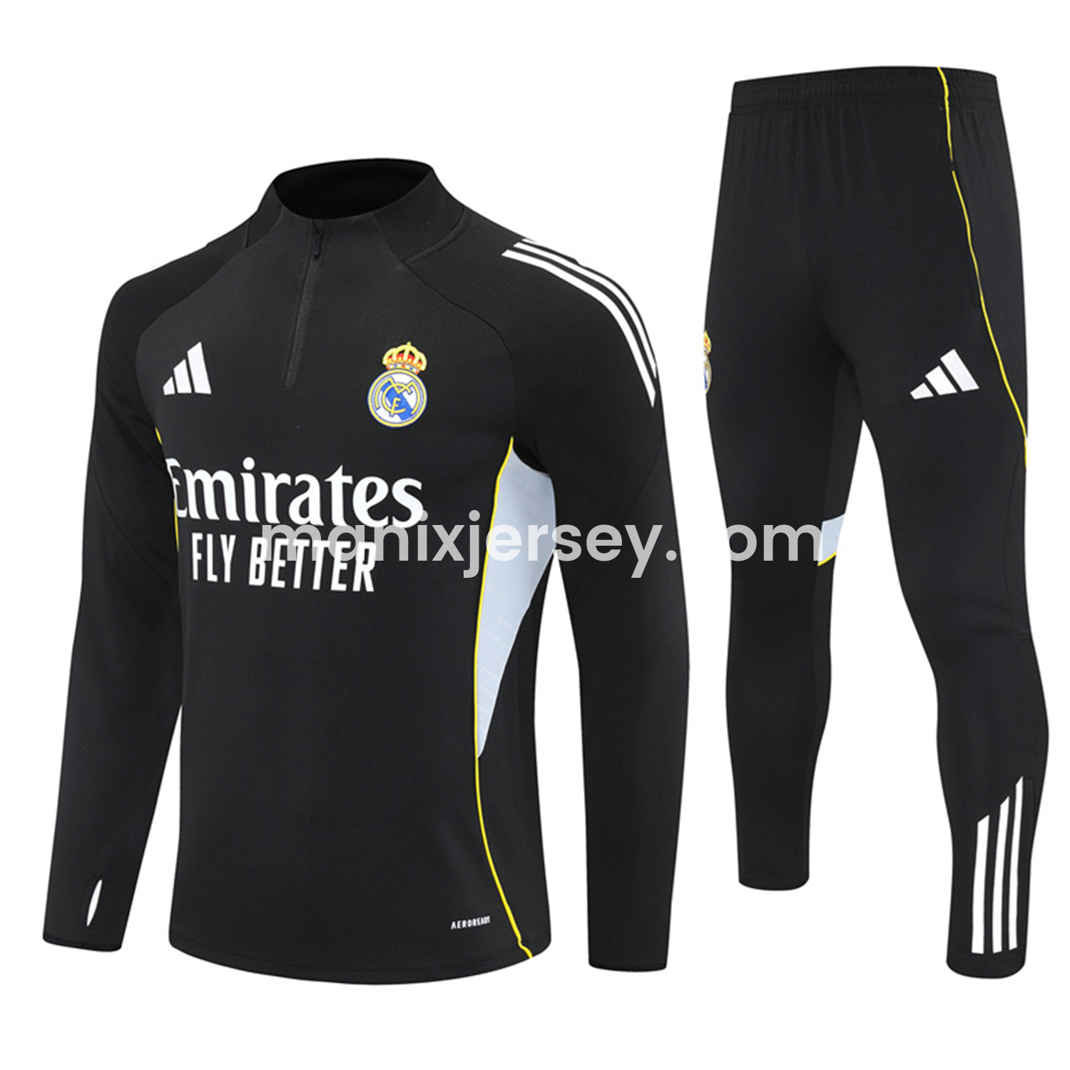 ManixJersey.com | Real Madrid 25-26 Long Sleeves Training Set - Black Top & Black Pants -Customize Name, Number and Patch | Worldwide Shipping
