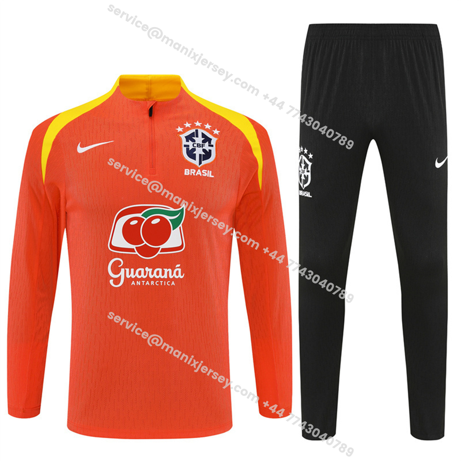 ManixJersey.com | Brazil 25-26 Kids Long Sleeve Training Set - Player Version - Orange Top and Black Pants -Customize Name, Number and Patch | Worldwide Shipping