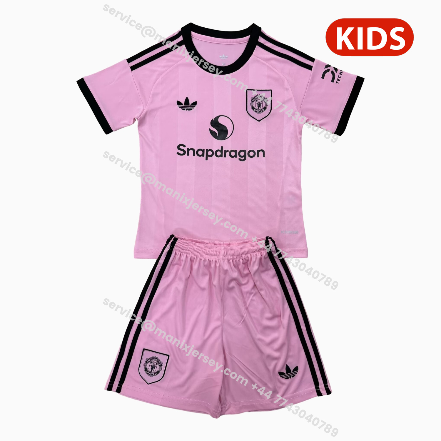ManixJersey.com | Manchester United 25-26 Light Pink Goalkeeper Kids Kit -Customize Name, Number and Patch | Worldwide Shipping