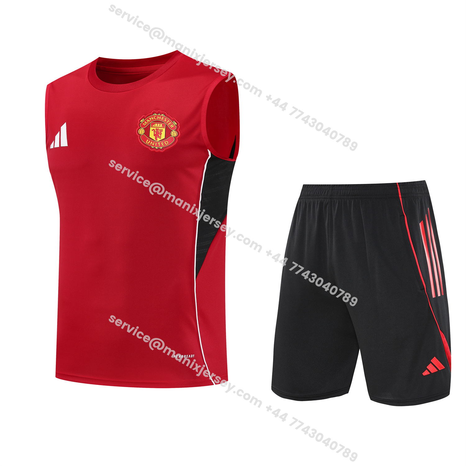 ManixJersey.com | Manchester United 25-26 Vest Training Set - Pure Red Vest & Black Shorts -Customize Name, Number and Patch | Worldwide Shipping