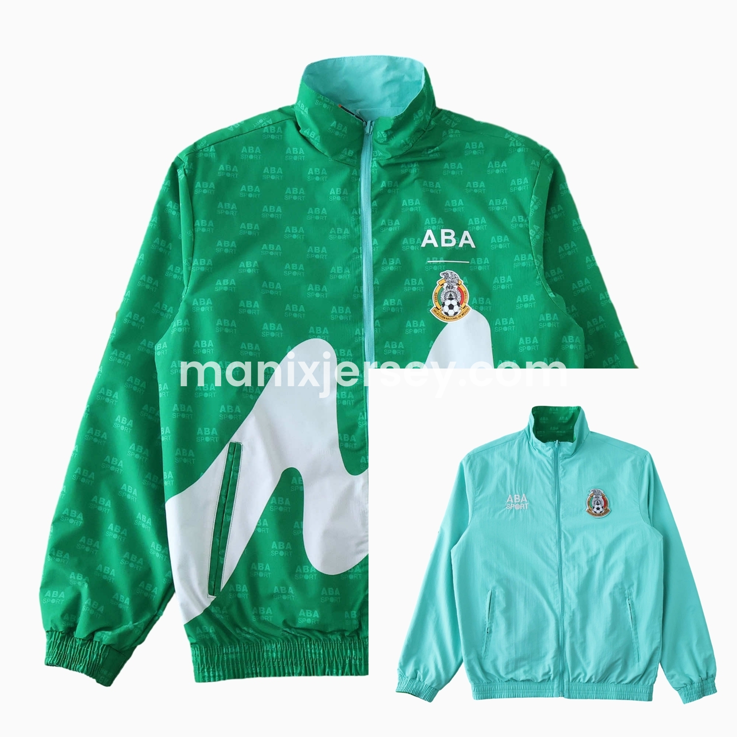 ManixJersey.com | Retro Mexico 1995 Retro Style Double Sided Reversible Windbreaker - Green & Blue -Customize Name, Number and Patch | Worldwide Shipping