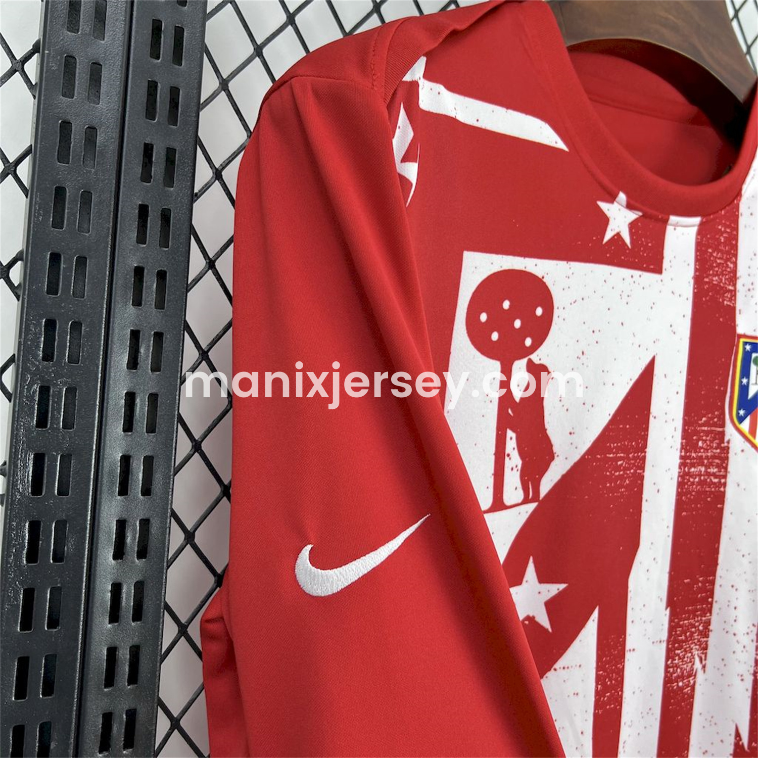 ManixJersey.com | Atletico Madrid 25-26 Red White Stripes Pre-Match Training Long Sleeves Jersey - Fans Version -Customize Name, Number and Patch | Worldwide Shipping