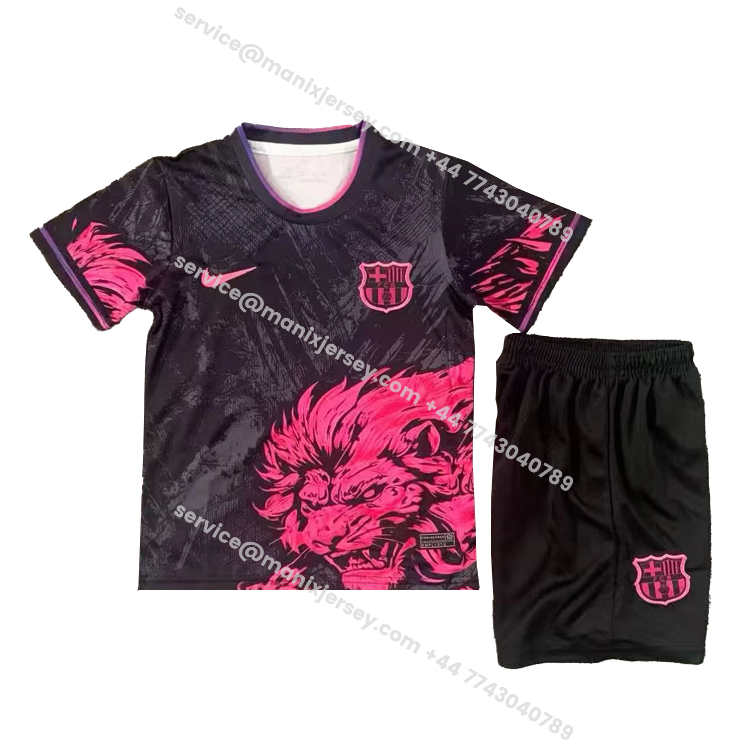 ManixJersey.com | Barcelona 25-26 Pink Lion Black Special Kids Kit -Customize Name, Number and Patch | Worldwide Shipping