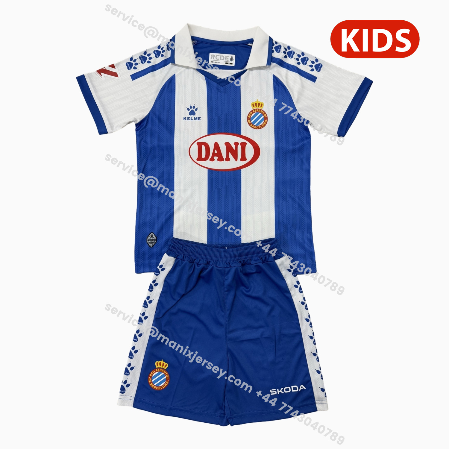 ManixJersey.com | RCD Espanyol 25-26 Home Kids Kit -Customize Name, Number and Patch | Worldwide Shipping