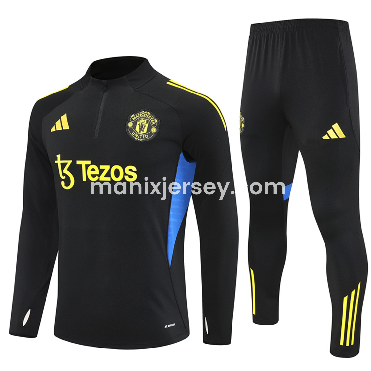 ManixJersey.com | Manchester United 25-26 Long Sleeves Training Set - Black Top & Black Pants -Customize Name, Number and Patch | Worldwide Shipping