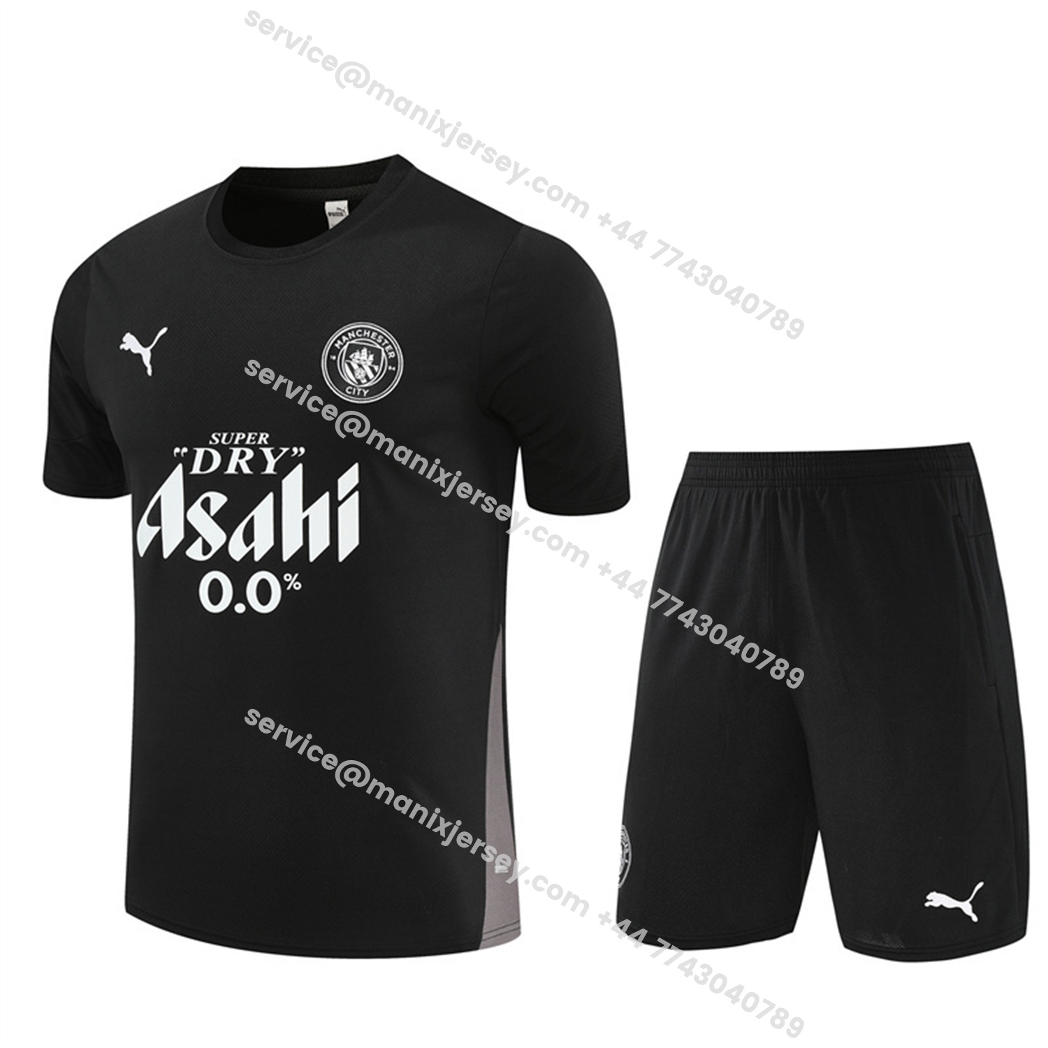 ManixJersey.com | Manchester City 25-26 Short-Sleeve Training Set - Black Top & Black Shorts -Customize Name, Number and Patch | Worldwide Shipping