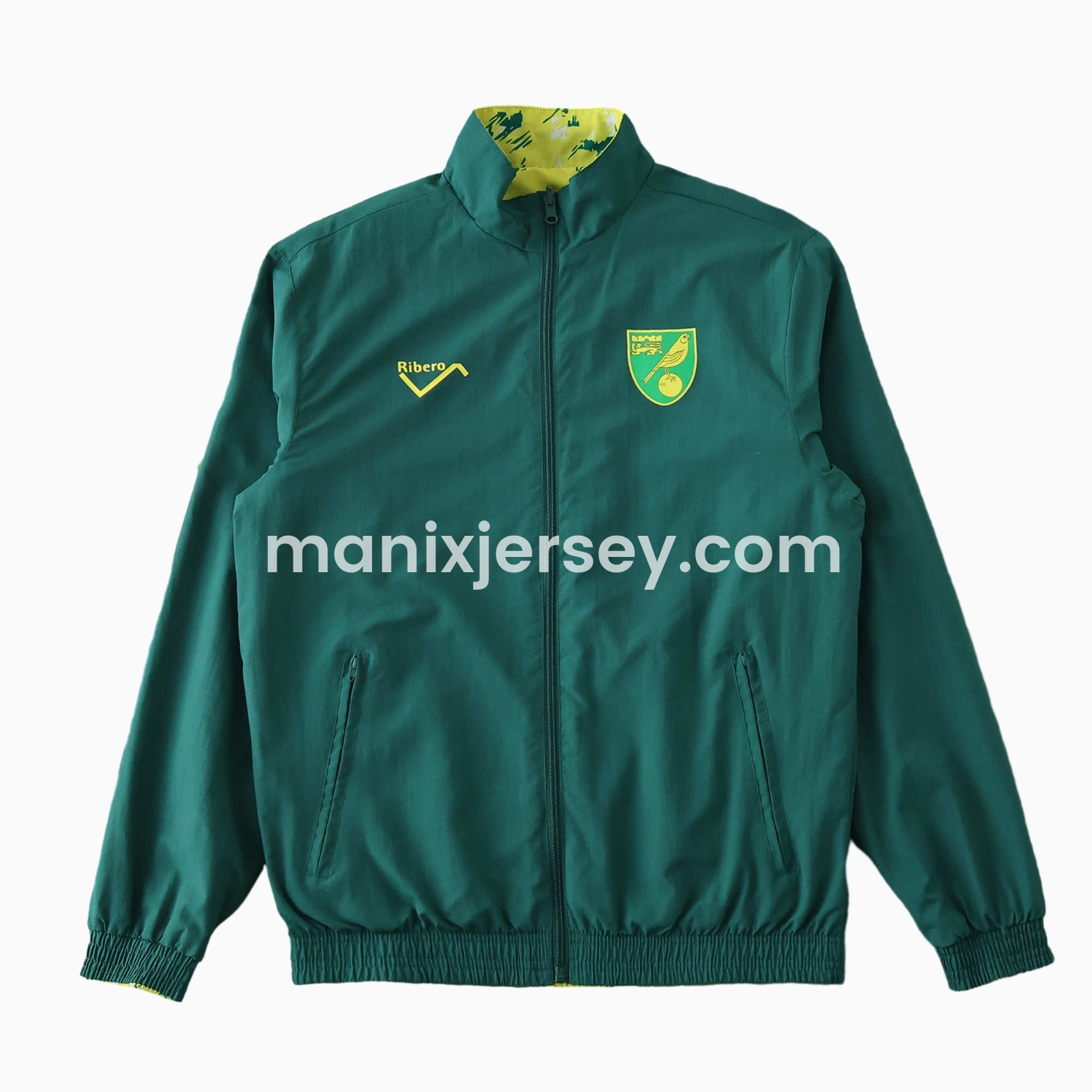 ManixJersey.com | Norwich City 1992-94 Retro Style Double Sided Reversible Windbreaker - Green & Yellow -Customize Name, Number and Patch | Worldwide Shipping