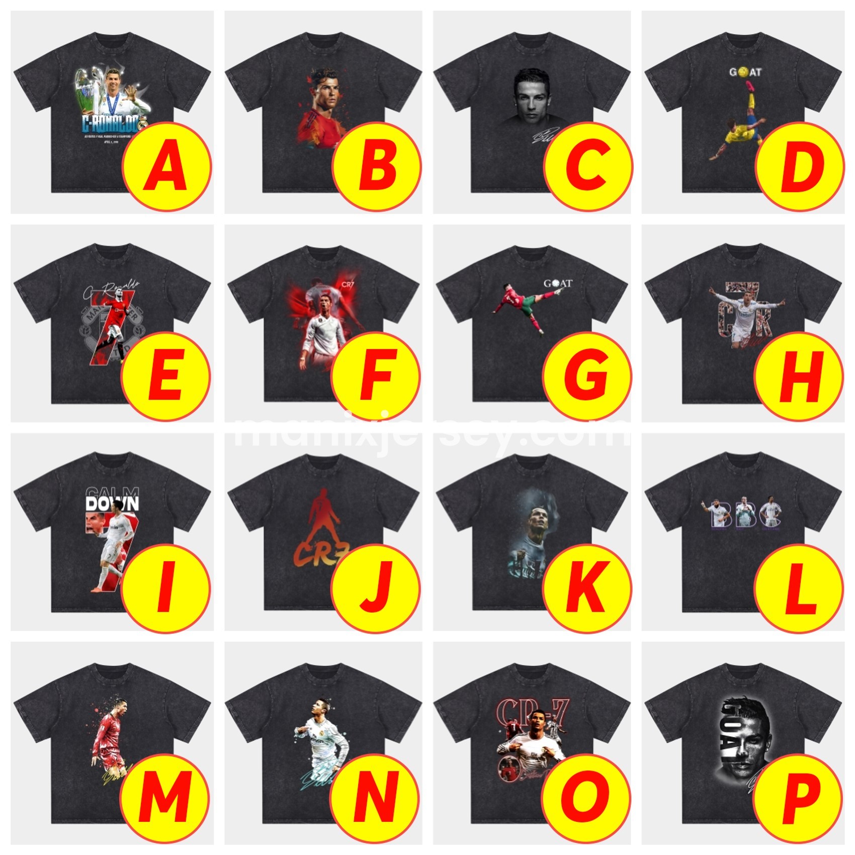 ManixJersey.com | Cristiano Ronaldo Portugal Real Madrid Manchester United Oversized Washed T-Shirt -Customize Name, Number and Patch | Worldwide Shipping