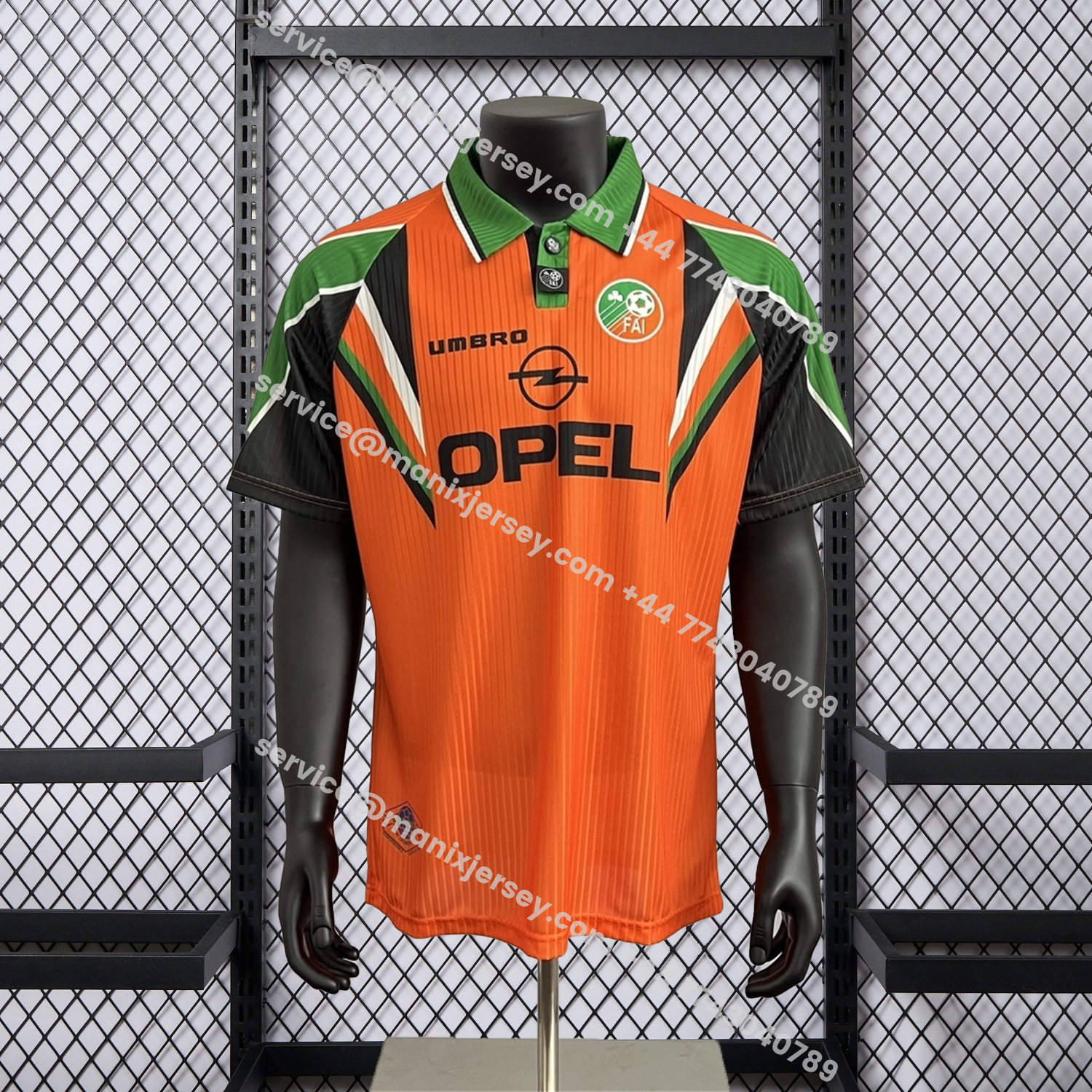 ManixJersey.com | Retro Ireland 1996-97 Away Orange Jersey -Customize Name, Number and Patch | Worldwide Shipping