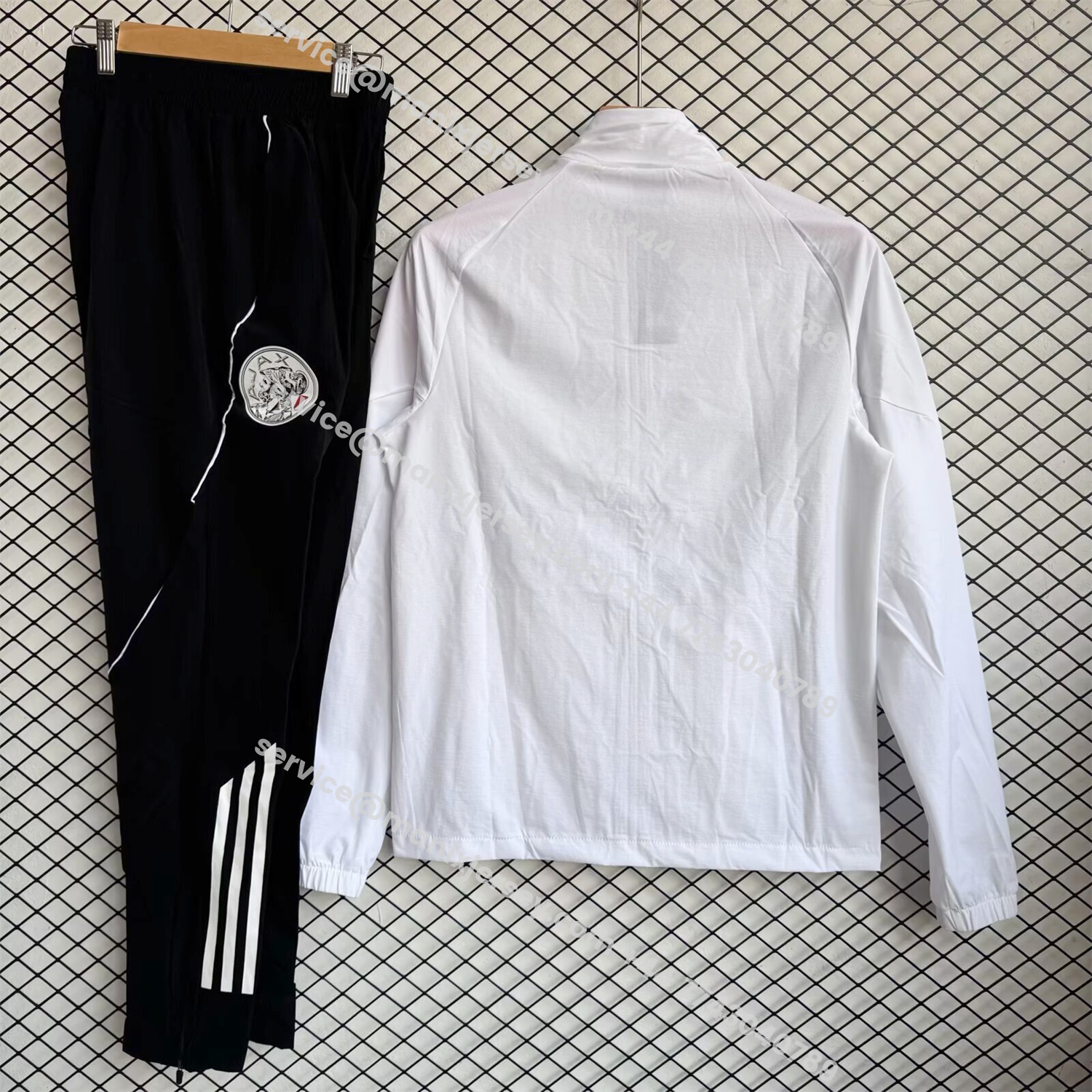 ManixJersey.com | Ajax 25-26 Windbreaker Training Set - White Top and Black Pants -Customize Name, Number and Patch | Worldwide Shipping