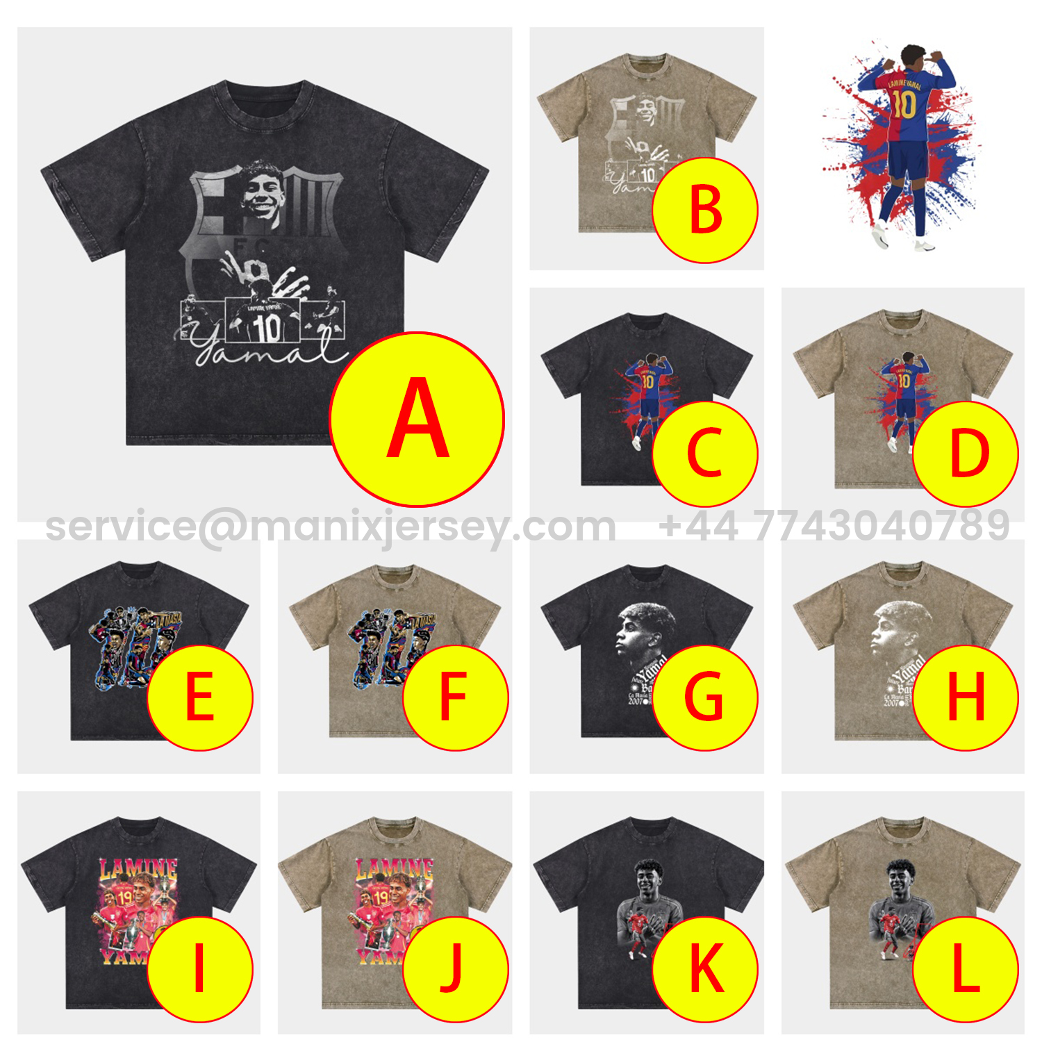 ManixJersey.com | LAMINE YAMAL - Barcelona No. 10 Legend Continues 2025 Oversized Washed T-Shirt -Customize Name, Number and Patch | Worldwide Shipping