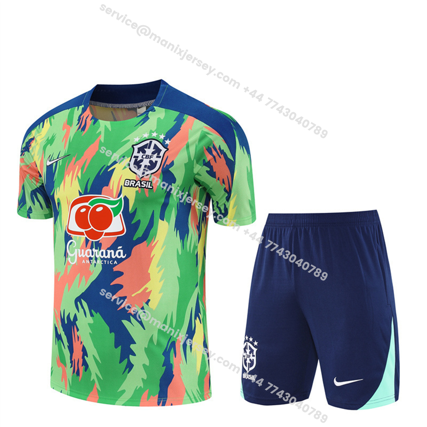 ManixJersey.com | Brazil 25-26 Short-Sleeve Training Set - Blue Green Camouflage Top & Blue Shorts -Customize Name, Number and Patch | Worldwide Shipping