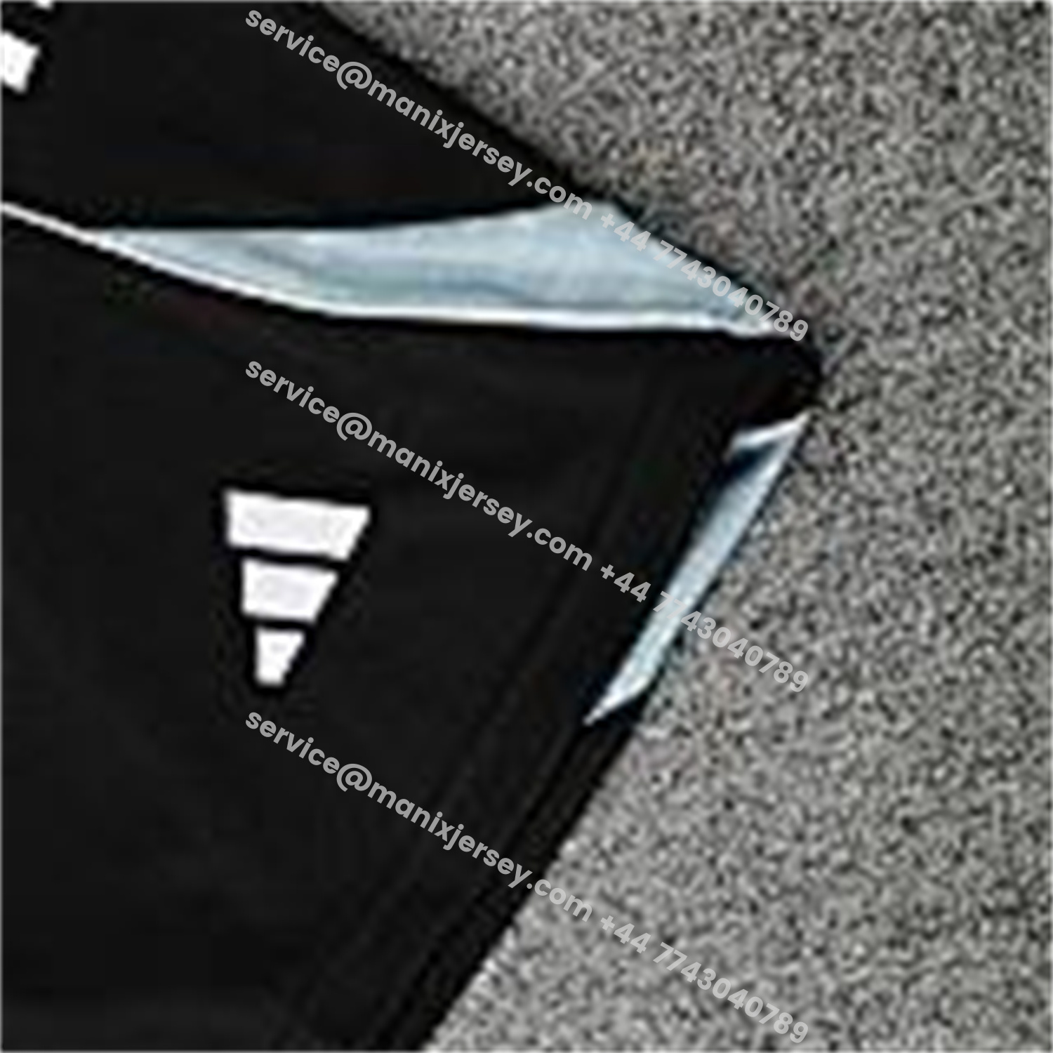 ManixJersey.com | Real Madrid 25-26 Short-Sleeve Training Set - Light Grey Stripes Black Top & Black Shorts -Customize Name, Number and Patch | Worldwide Shipping