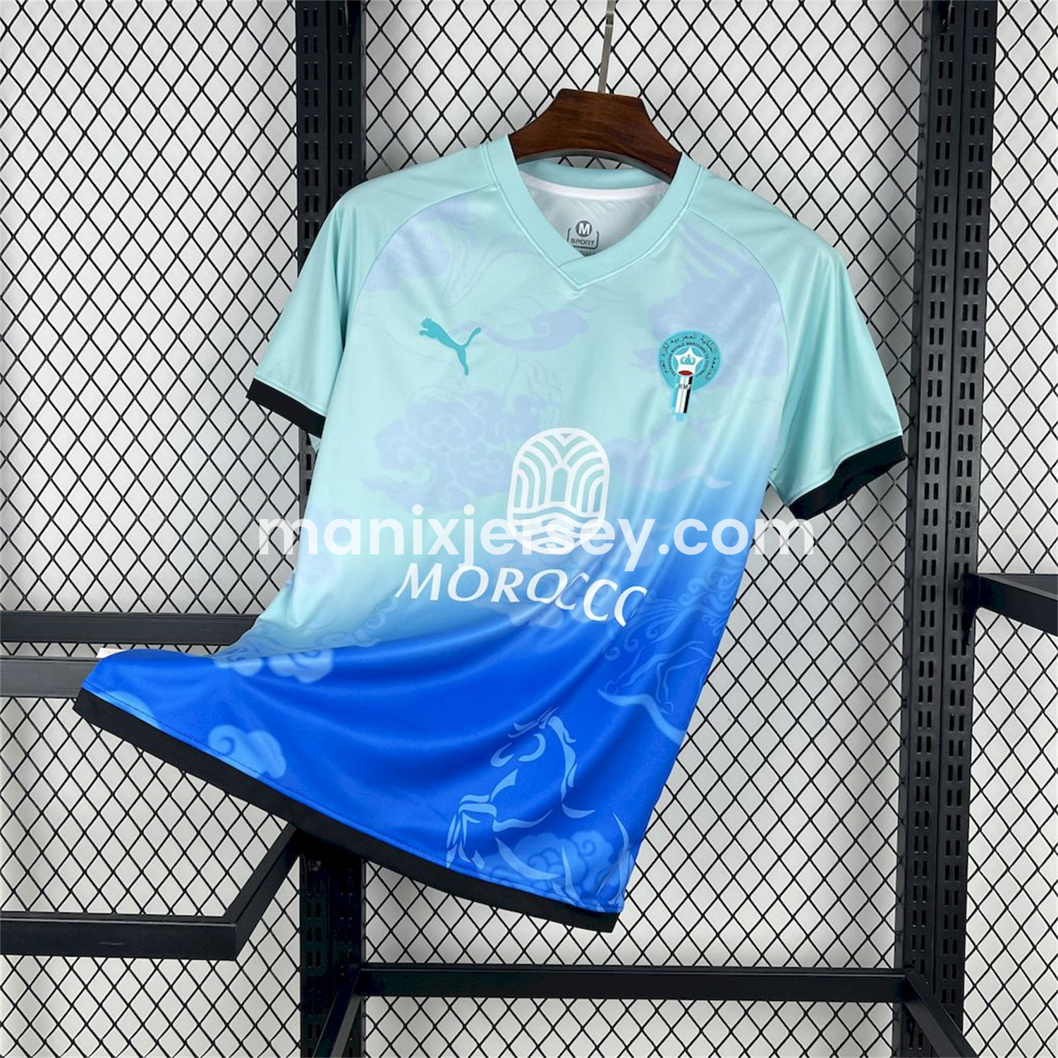 ManixJersey.com | Morocco 25-26 Blue Gradient Auspicious Cloud Pattern Special Jersey - Fans Version -Customize Name, Number and Patch | Worldwide Shipping