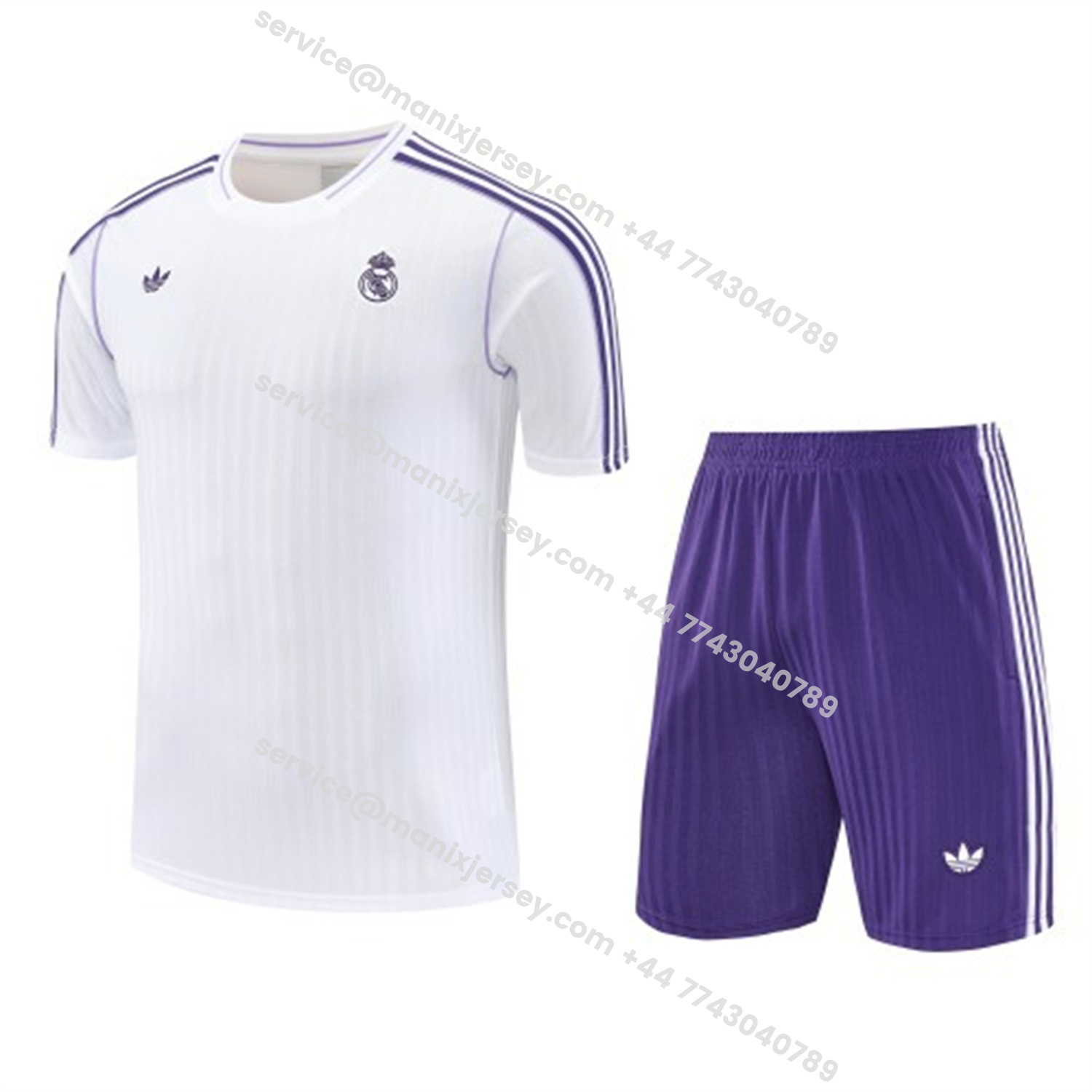 ManixJersey.com | Real Madrid 25-26 Short-Sleeve Training Set - Purple And White Top & Purple Shorts -Customize Name, Number and Patch | Worldwide Shipping