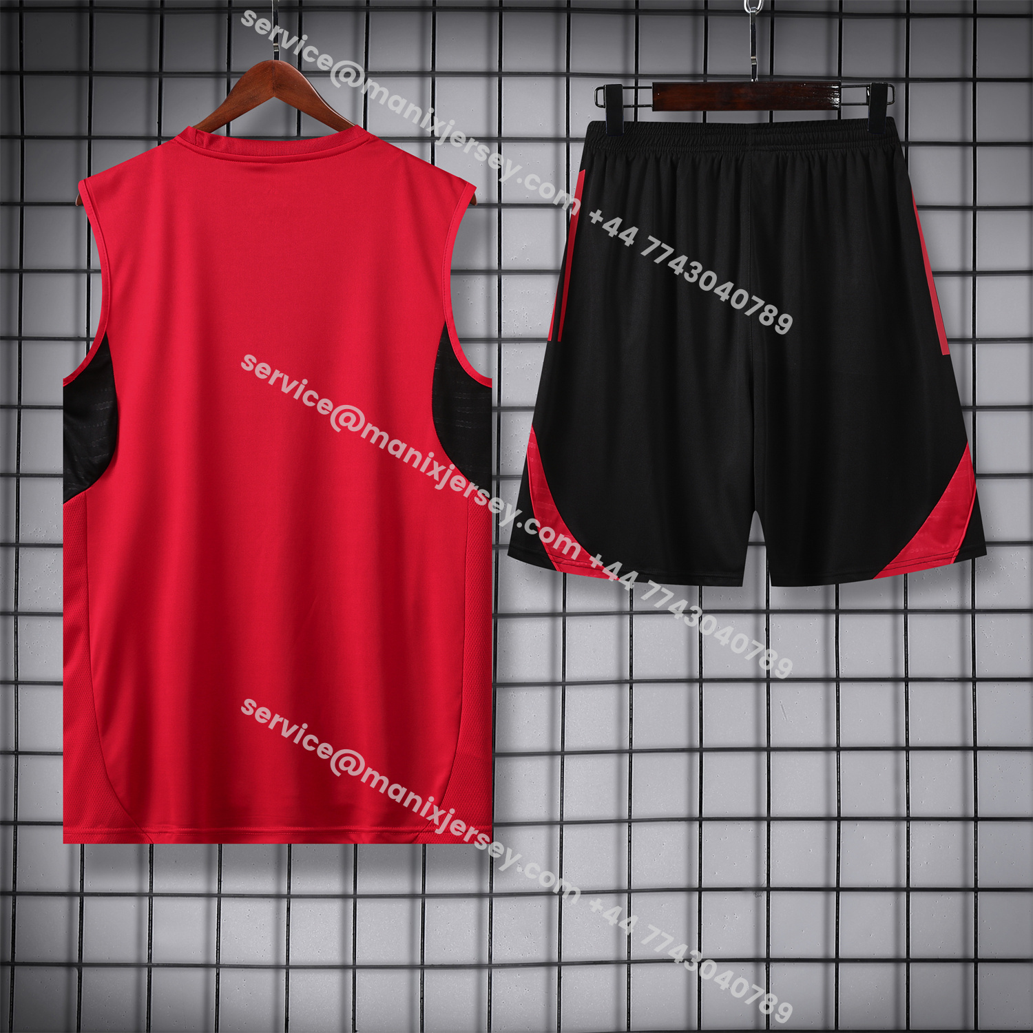 ManixJersey.com | Manchester United 25-26 Vest Training Set - Pure Red Vest & Black Shorts -Customize Name, Number and Patch | Worldwide Shipping