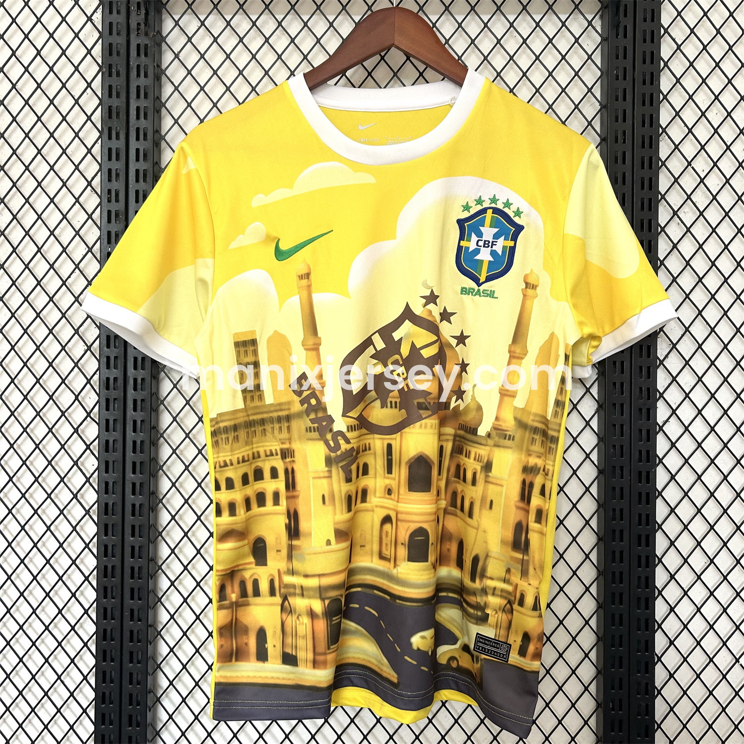 ManixJersey.com | Brazil 2025-26 Church Silhouette Yellow Jersey - Fans Version -Customize Name, Number and Patch | Worldwide Shipping