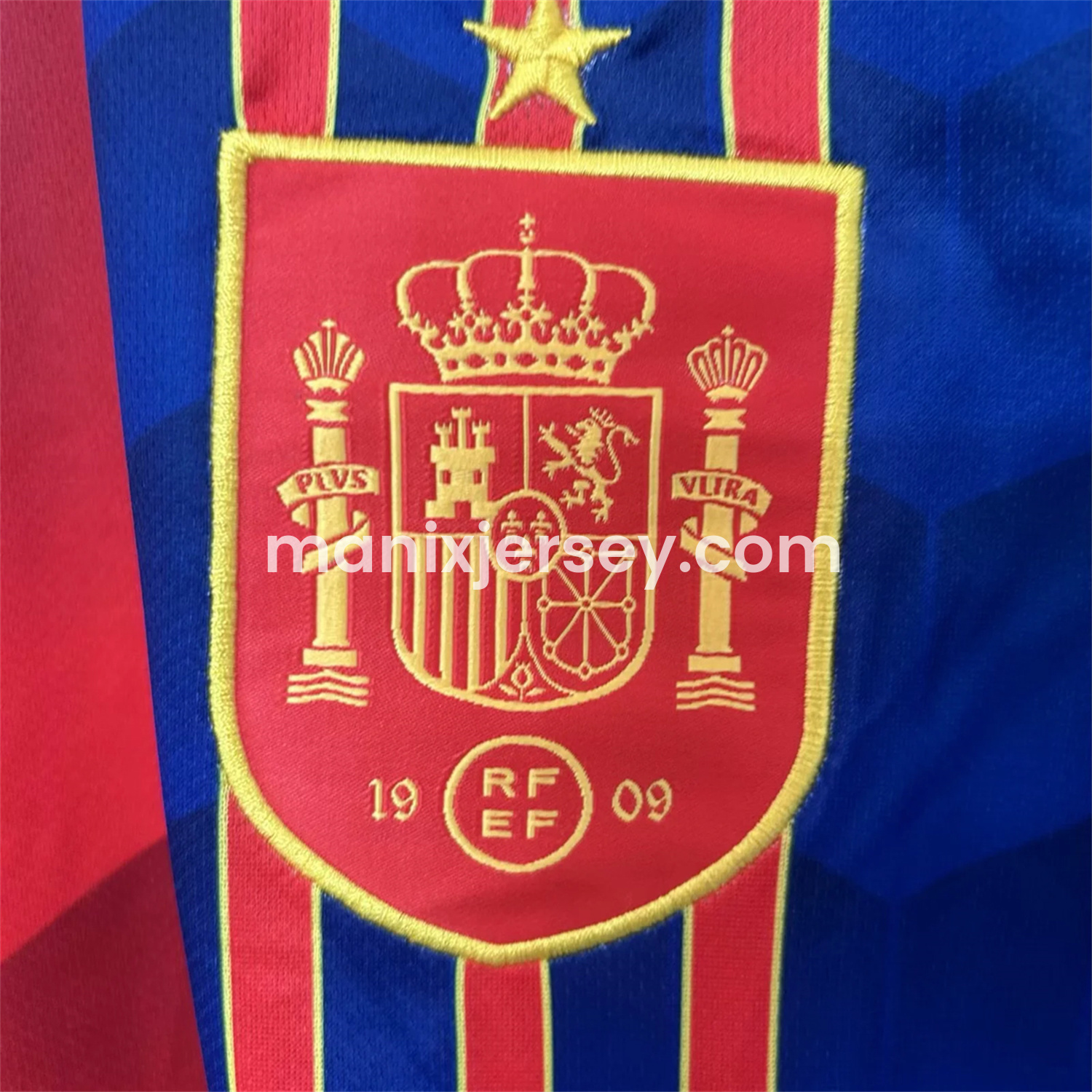 ManixJersey.com | Spain 25-26 Red and Blue Throwback Style Jersey - Fans Version -Customize Name, Number and Patch | Worldwide Shipping