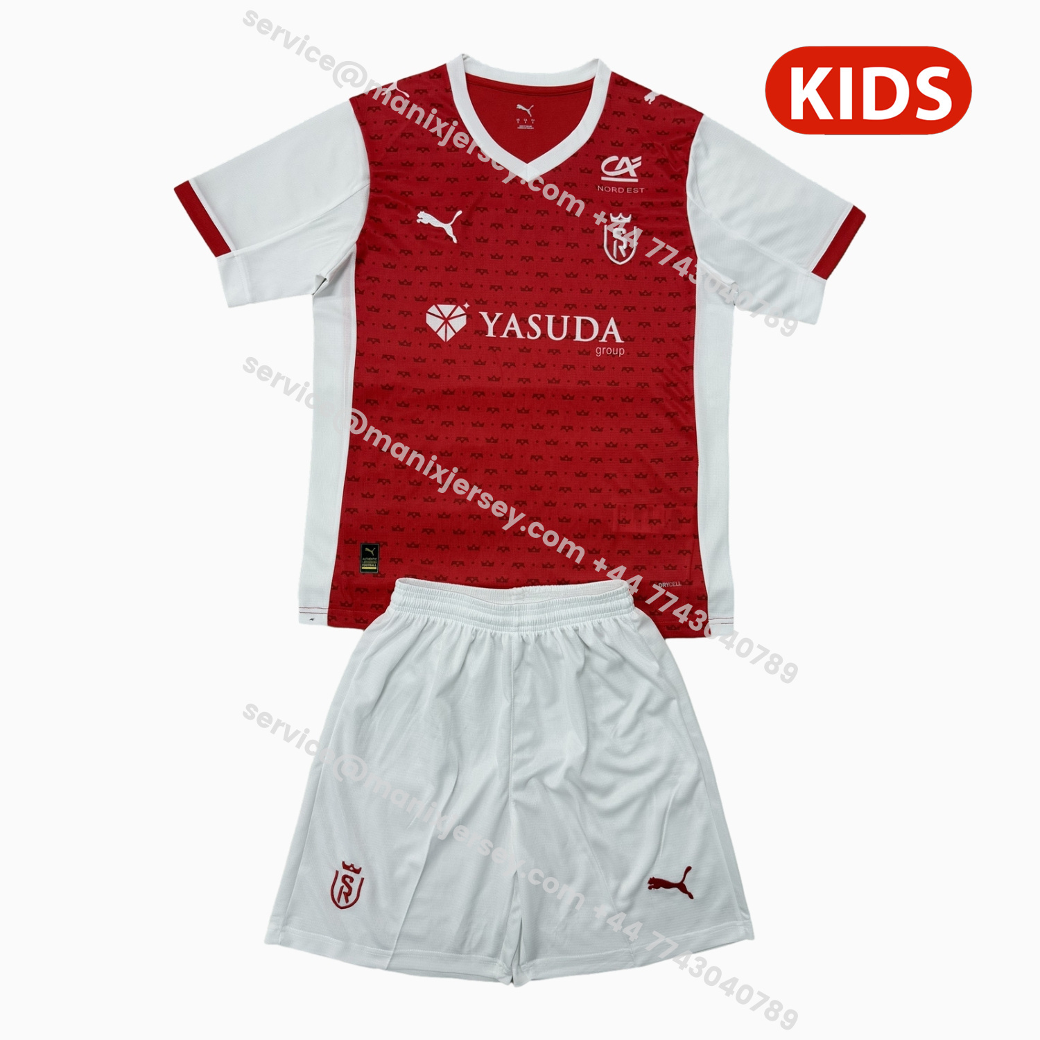 ManixJersey.com | Stade Reims 25-26 Home Kids Kit -Customize Name, Number and Patch | Worldwide Shipping