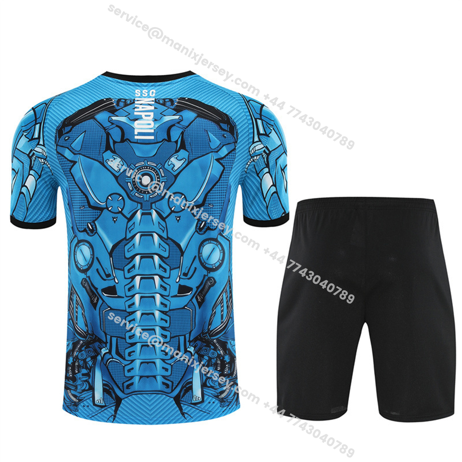 ManixJersey.com | Napoli 25-26 Kids Short-Sleeve Training Set - Blue Mecha Top & Black Shorts -Customize Name, Number and Patch | Worldwide Shipping