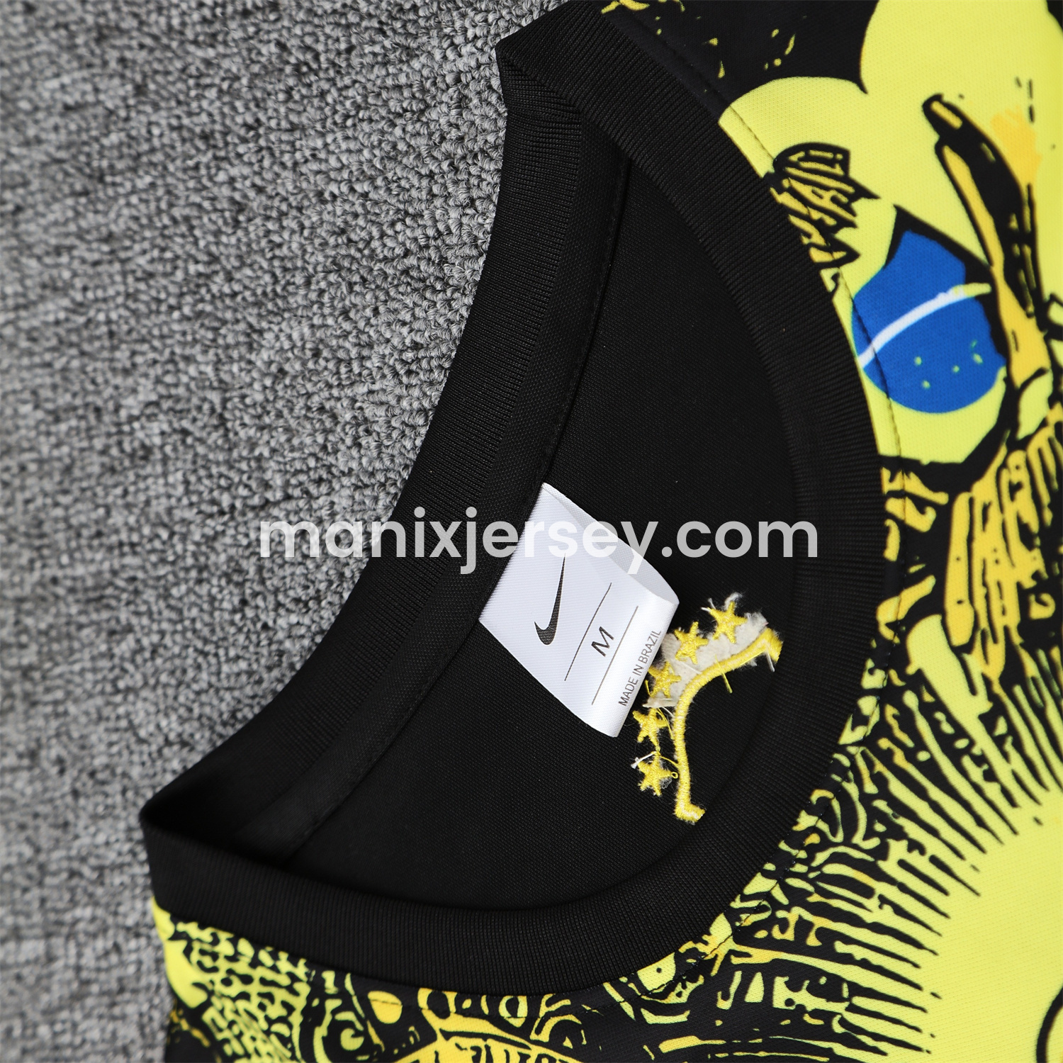 ManixJersey.com | Brazil 25-26 Yellow Jesus Statue Vest Training Set - Yellow Vest & Black Shorts -Customize Name, Number and Patch | Worldwide Shipping