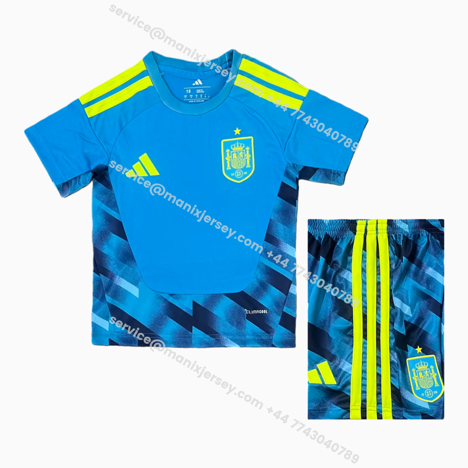 ManixJersey.com | Spain 2026 Goalkeeper Blue Kids Kit -Customize Name, Number and Patch | Worldwide Shipping