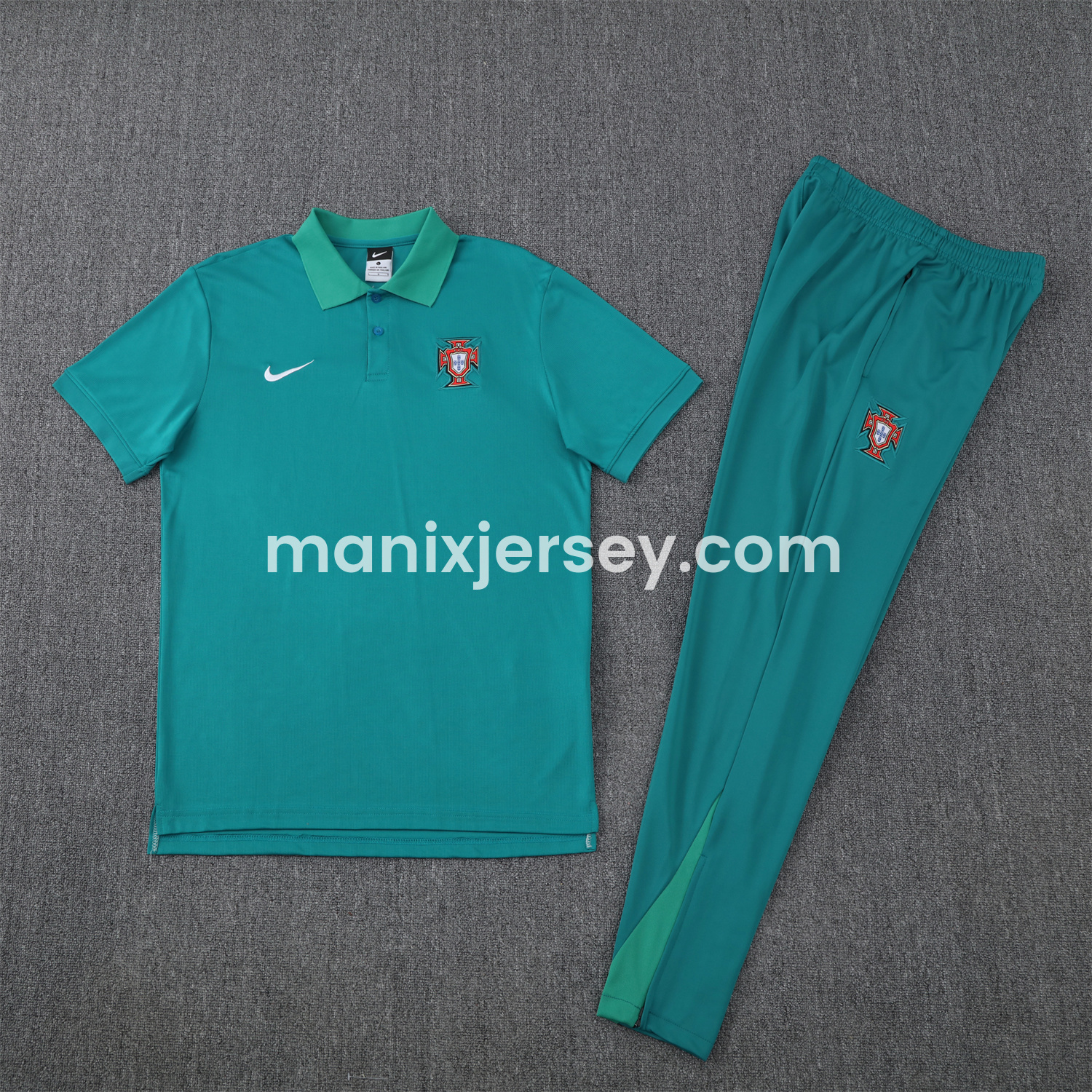 ManixJersey.com | Portugal 25-26 POLO Short-Sleeve Training Set - Blue Green Top and Pants -Customize Name, Number and Patch | Worldwide Shipping