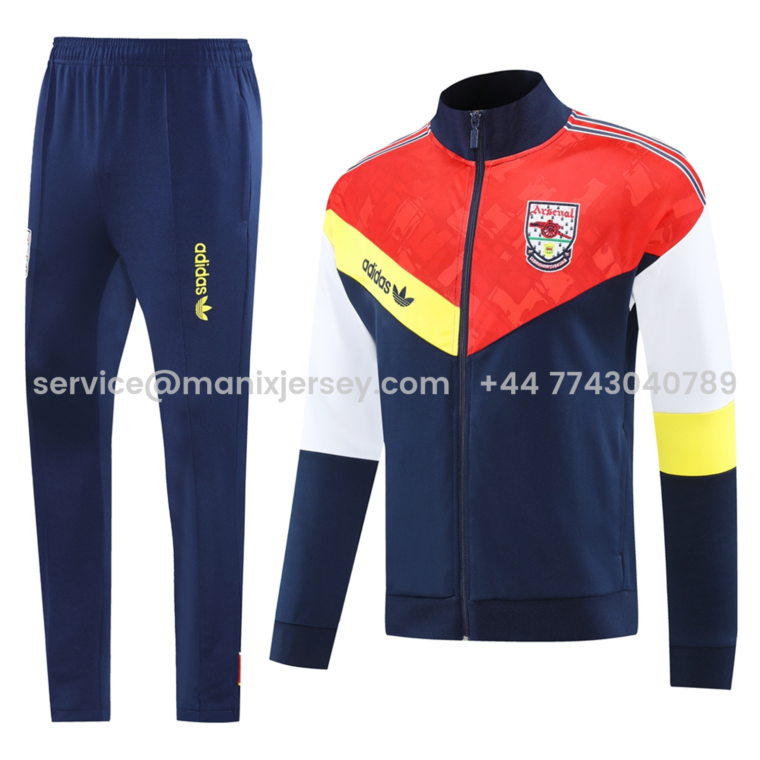 ManixJersey.com | Arsenal 25-26 Jacket Training Tracksuit - Red Blue Throwback Jackets & Blue Pants -Customize Name, Number and Patch | Worldwide Shipping
